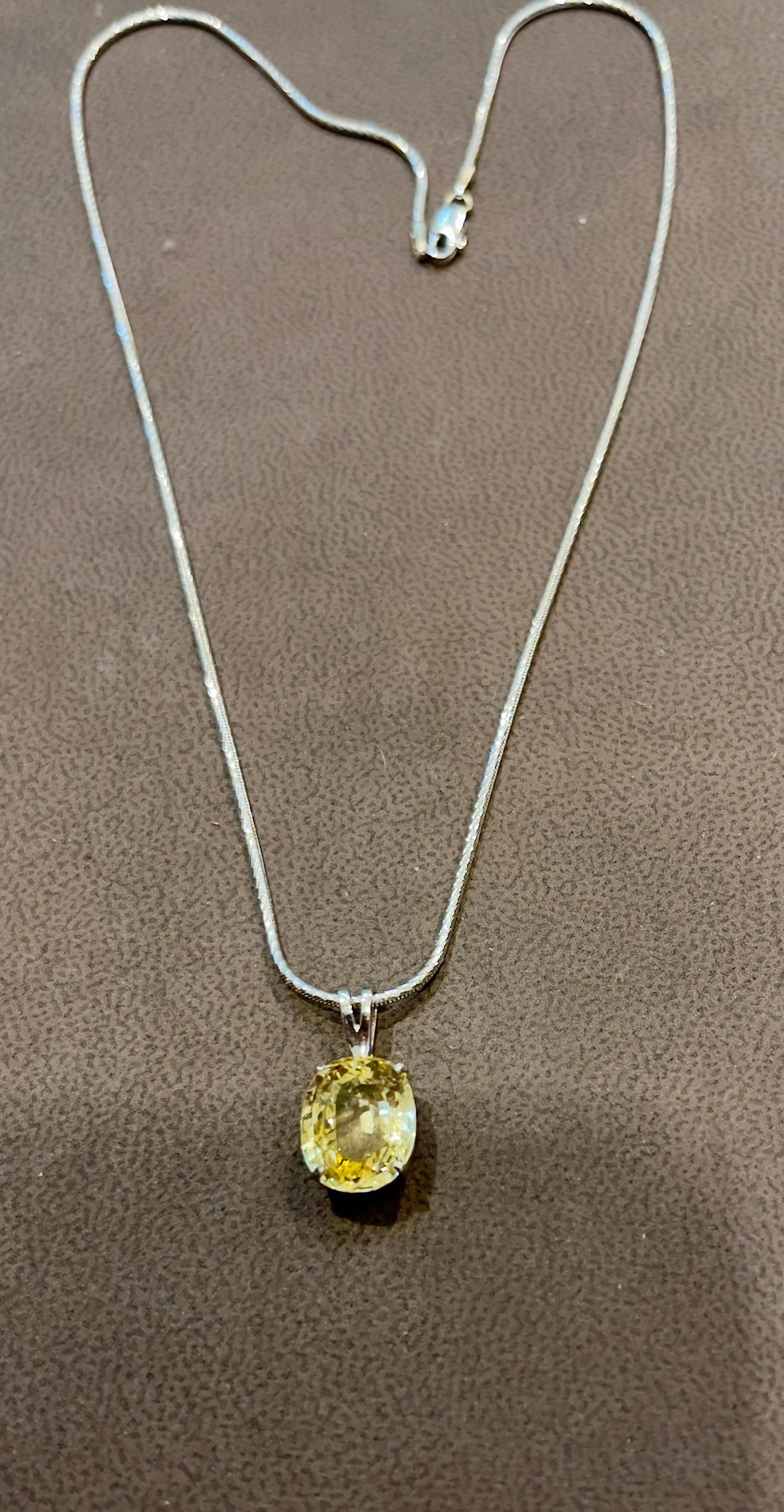 GIA Certified 5.56 Ct Natural Ceylon Yellow Sapphire Pendant Necklace white Gold For Sale 9