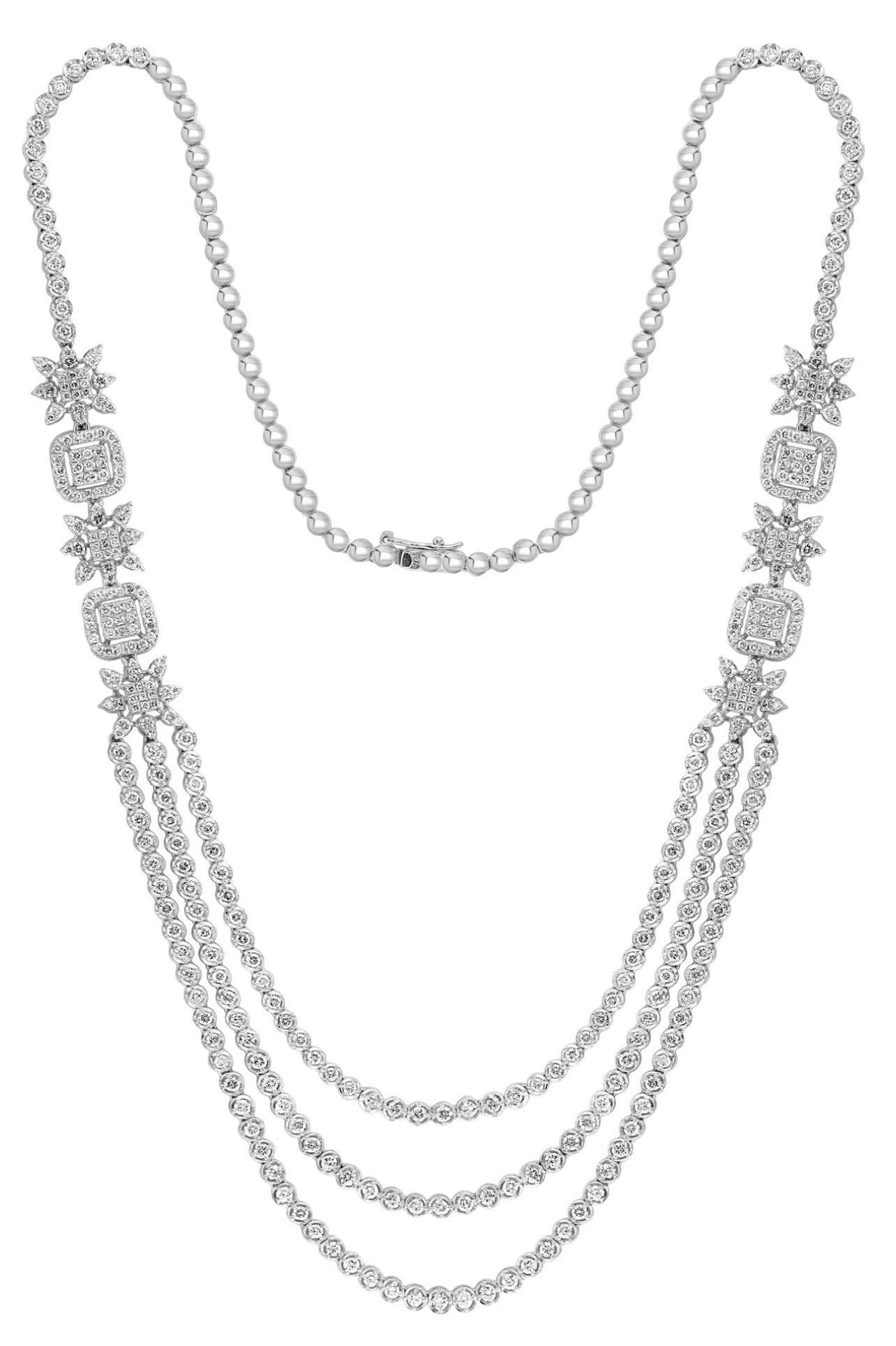 13.5 Karat VS1 Diamant Dreistufige Halskette aus 18 Karat Weißgold 42,2 Gm 9