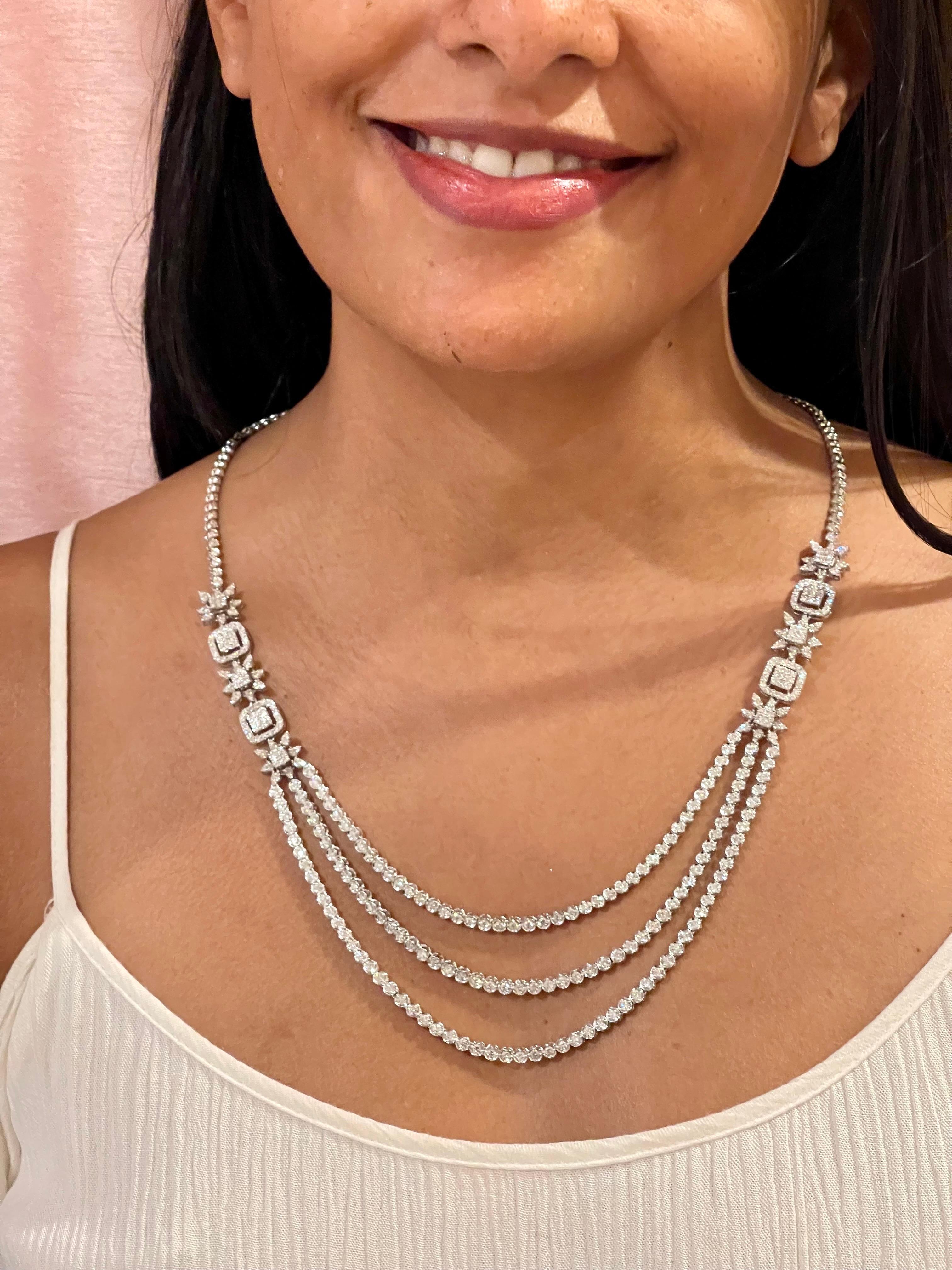 13.5 Karat VS1 Diamant Dreistufige Halskette aus 18 Karat Weißgold 42,2 Gm 10