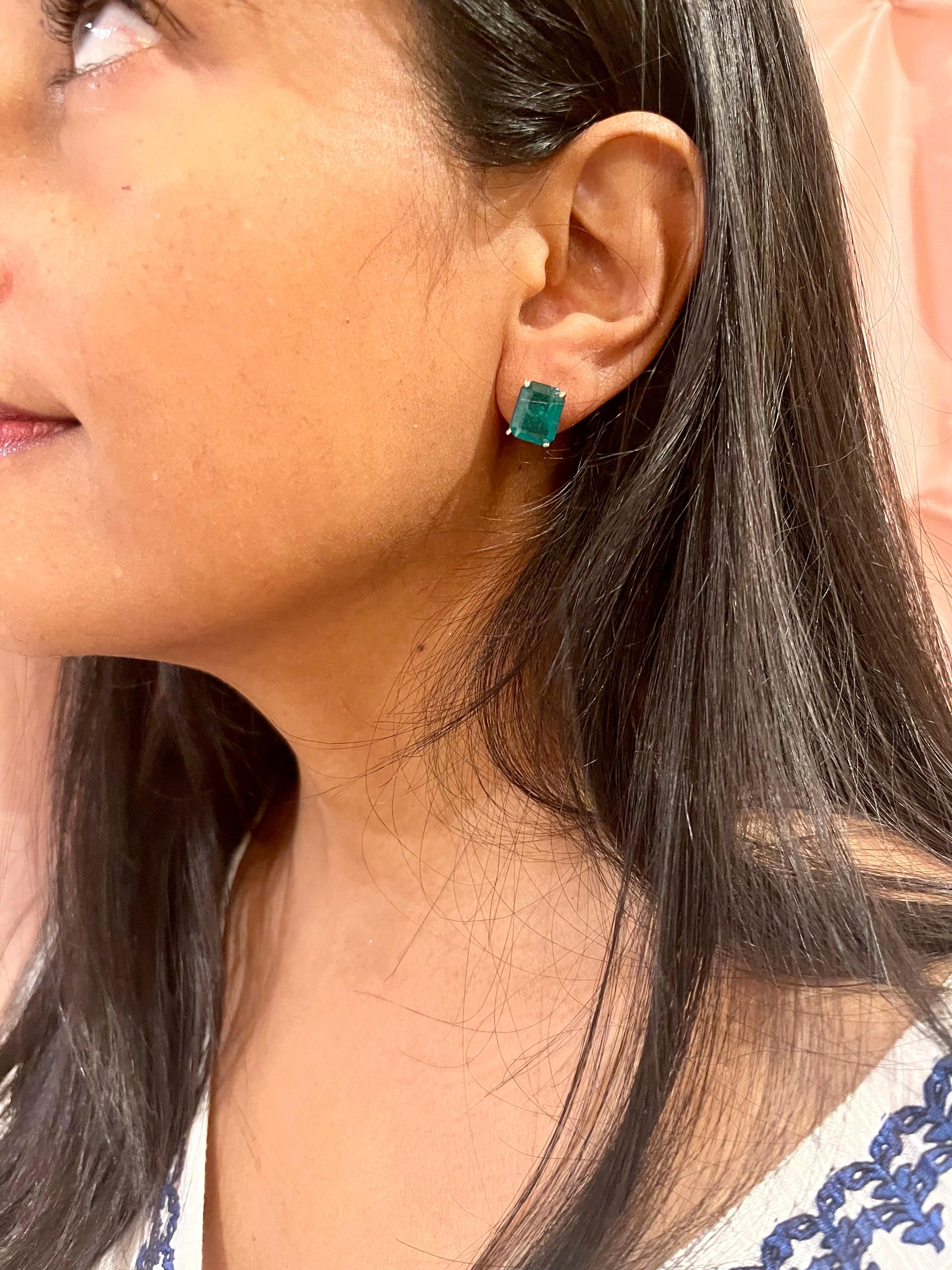 6 Karat Smaragdschliff Natürlicher Smaragd Ohrstecker Post Ohrringe 14 Karat Gelbgold 3