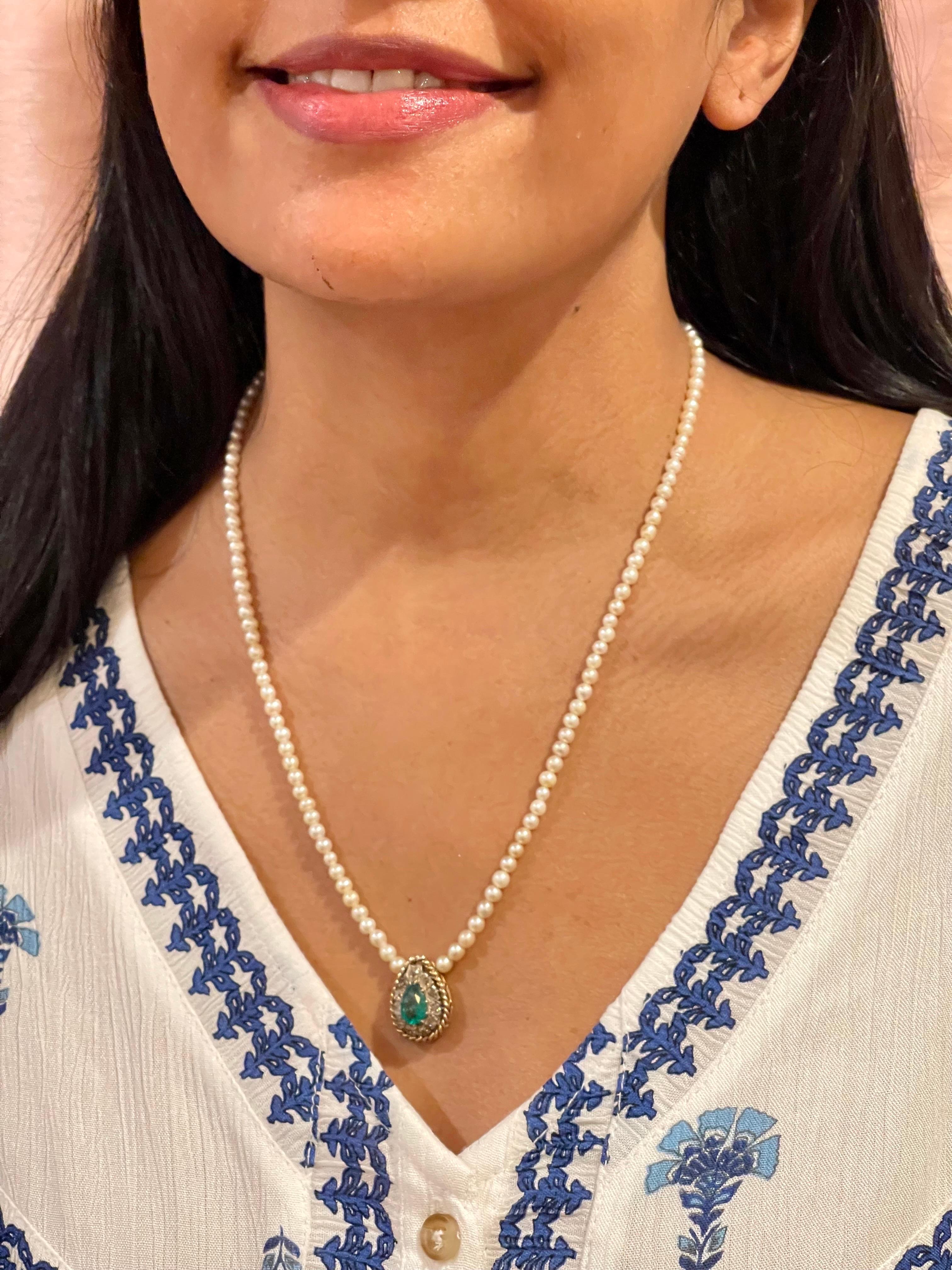 120 Years Old GIA Certified Natural Basra Pearls & Emerald Necklace 14KY Gold For Sale 8