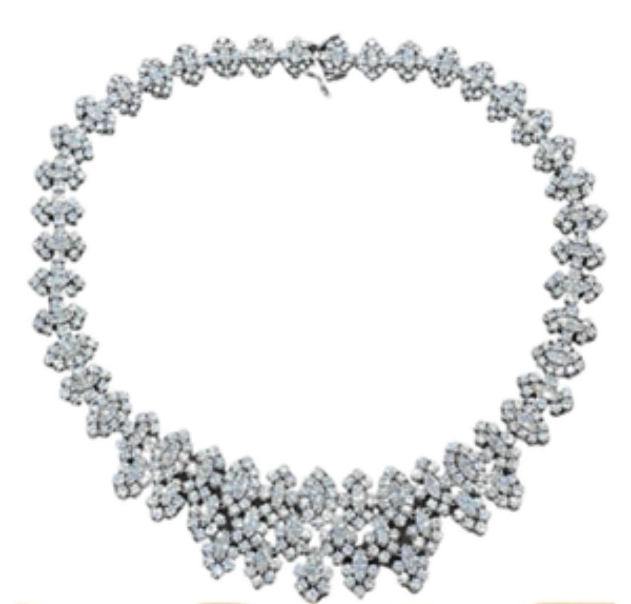 55 Ct Diamond Bridal Necklace 18 Karat White Gold 107 Gm, Estate For Sale 8