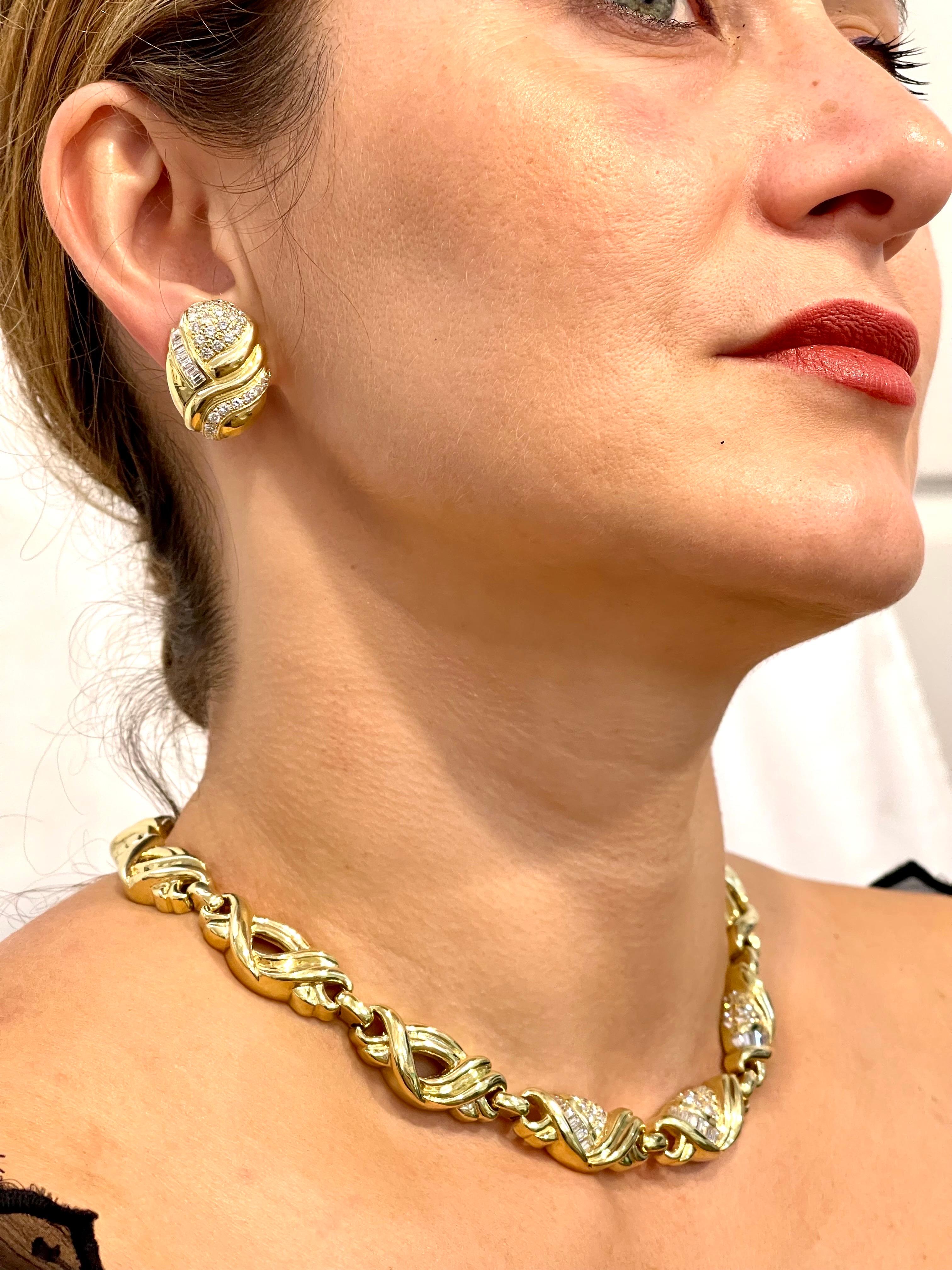 9 Carat Diamond Necklace & Earrings Bridal Suite 159 Gm 18 Karat Yellow Gold For Sale 10