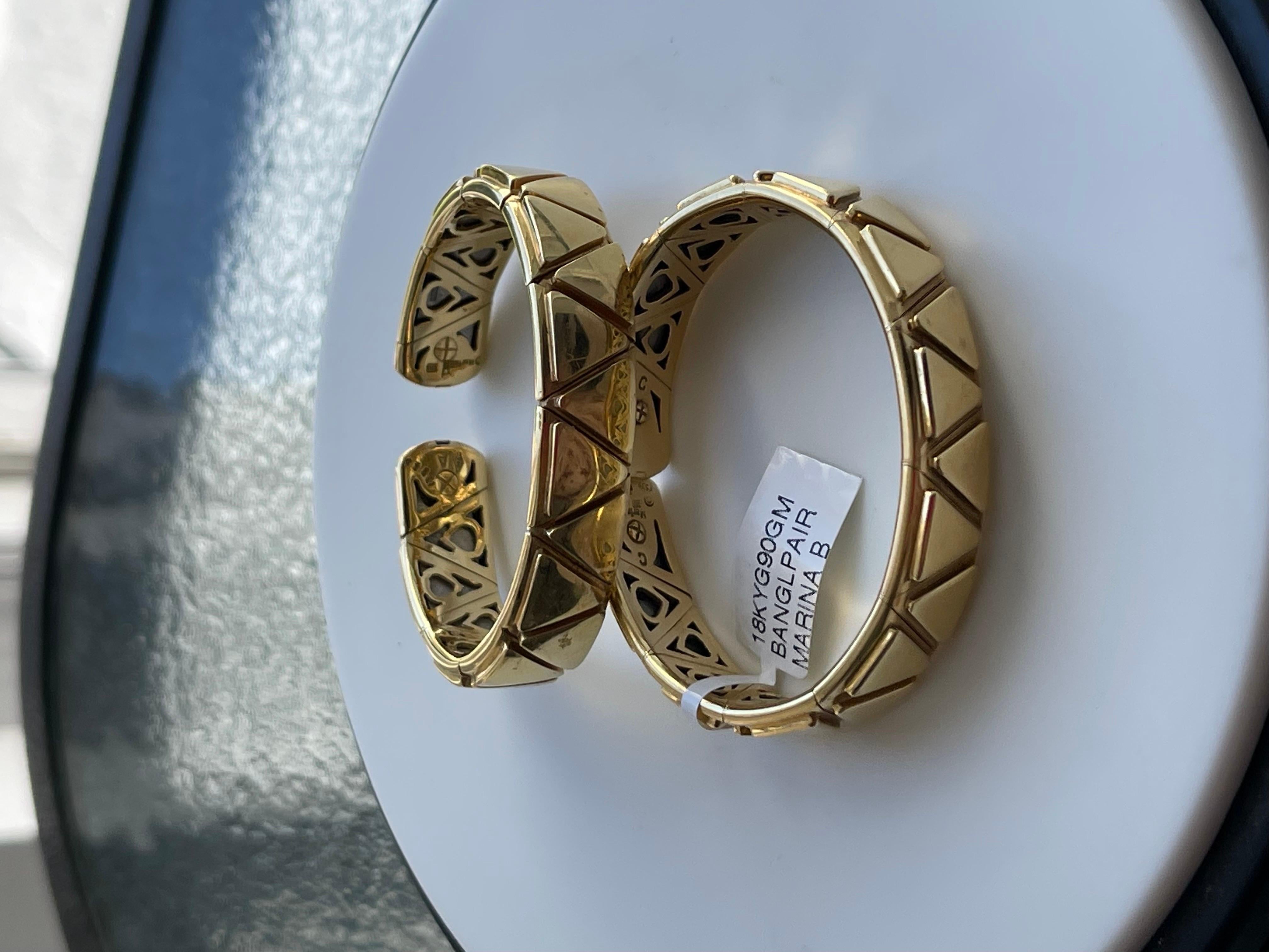 Marina B Cuff Pair in 18 Karat Yellow Gold 90 Gm Triangoli Collection For Sale 11