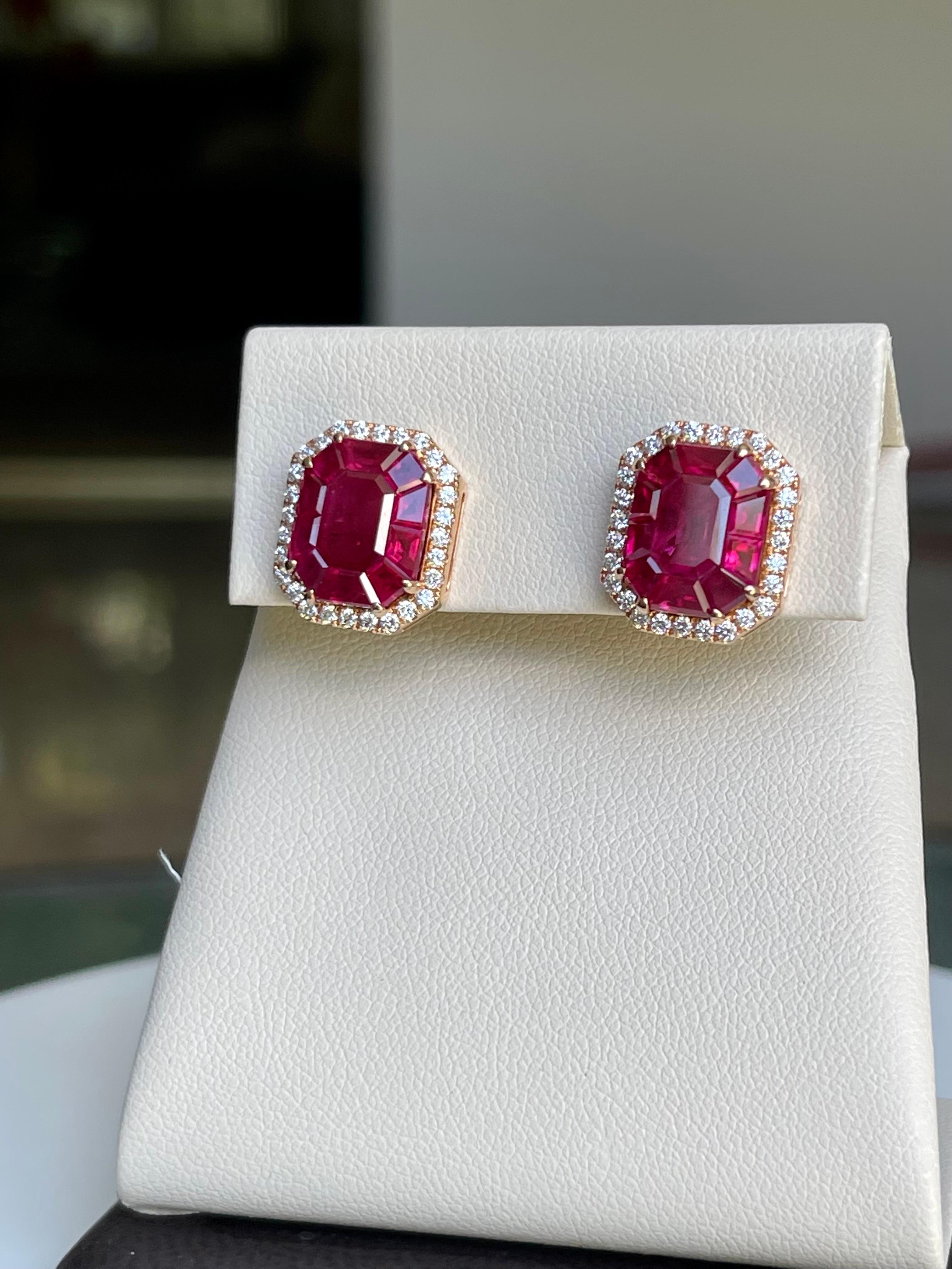 12 Carat Natural Burma Ruby and Diamond Earring in 18 Karat Yellow Gold For Sale 10