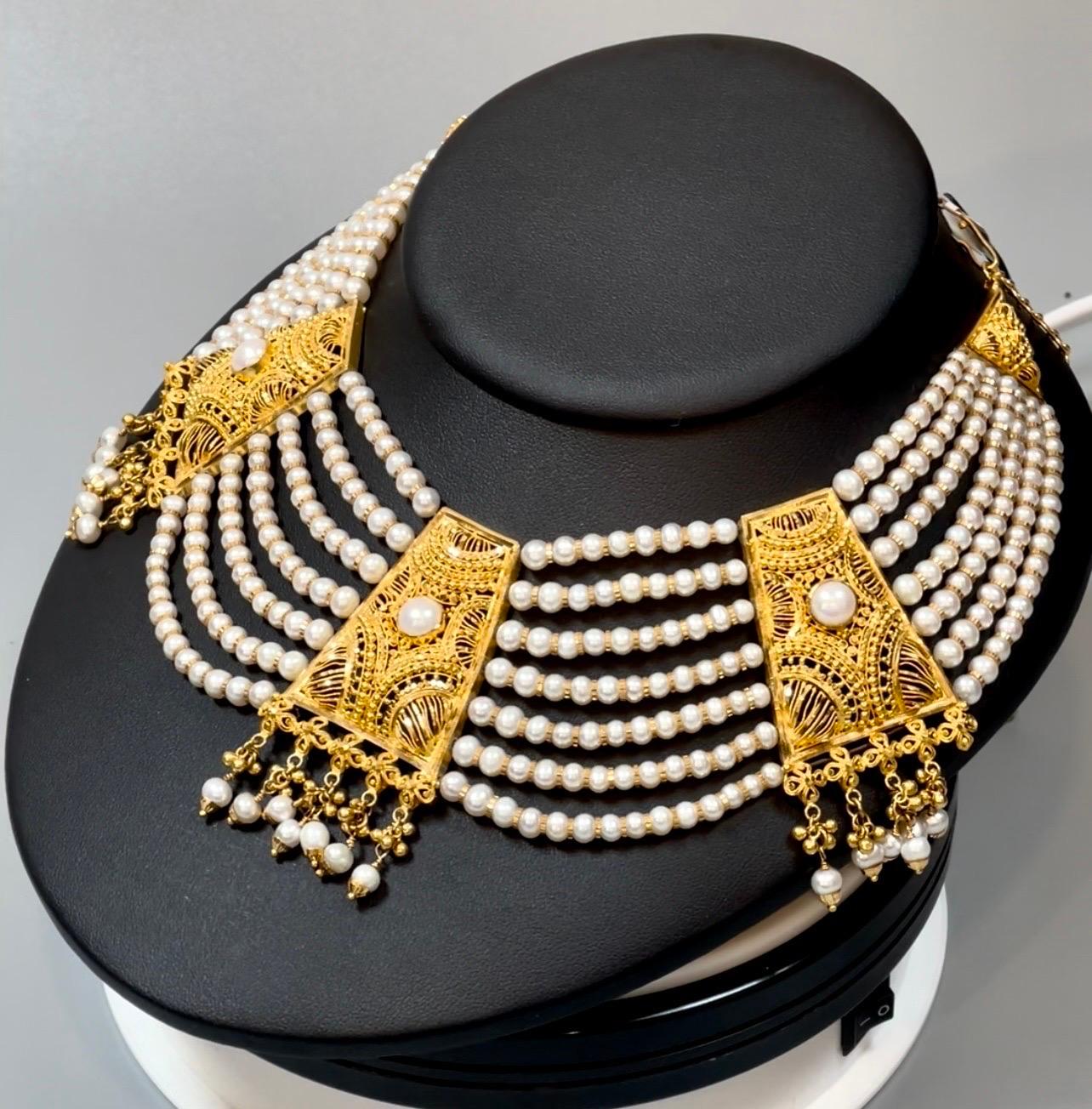 22 Karat Gold and Pearl Multi Layer Necklace Bridal Princess Necklace 3