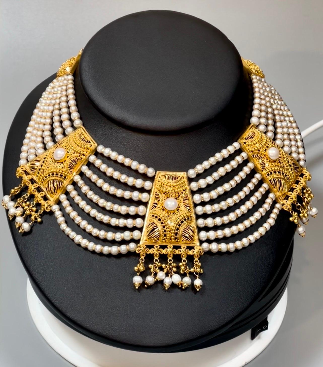 22 Karat Gold and Pearl Multi Layer Necklace Bridal Princess Necklace 4