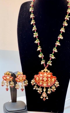 Mughal Magnificenct Traditional Kundan Polki Rose Cut Diamond Red Enamel Suite