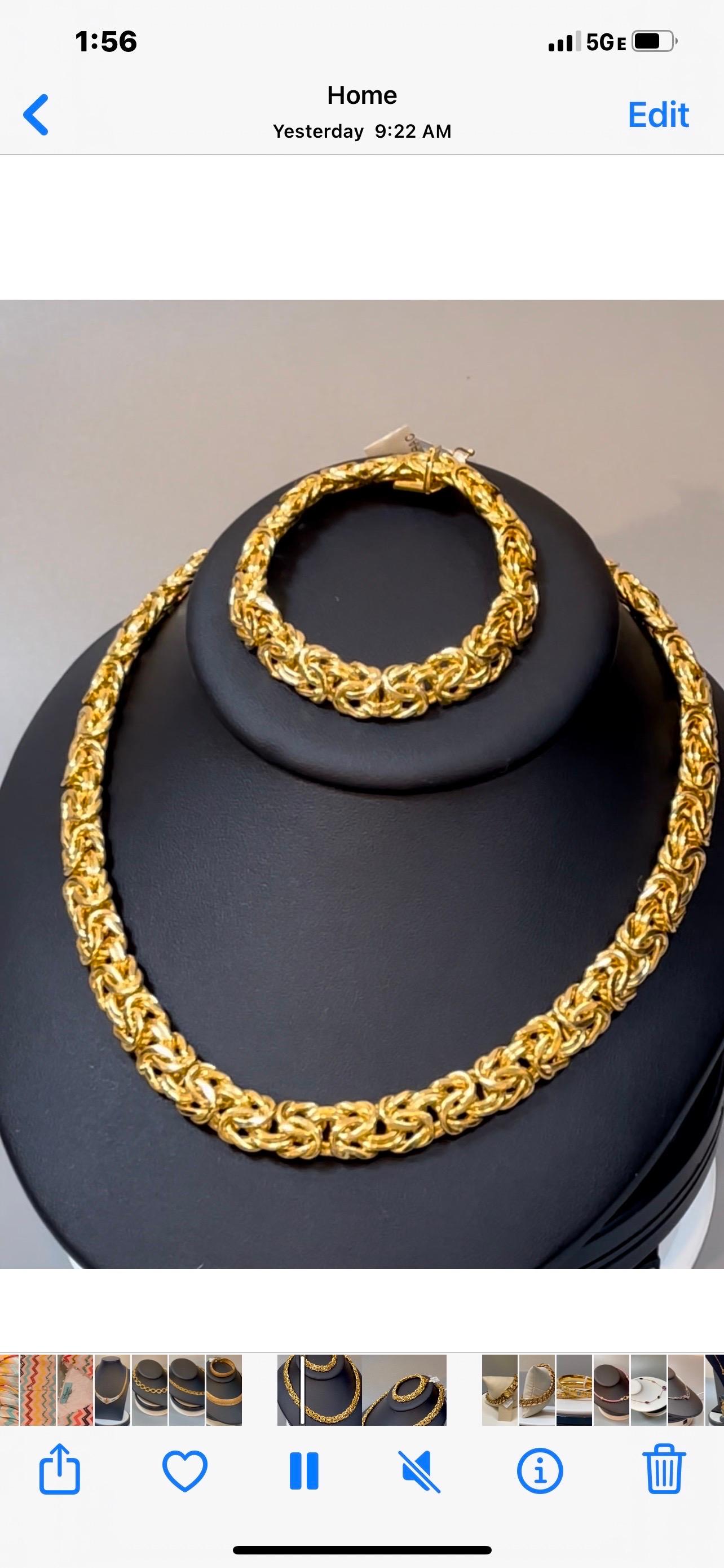 Link Necklace & Bracelet Suite 18 Karat Yellow Gold 97 Gm Made in Italy For Sale 11