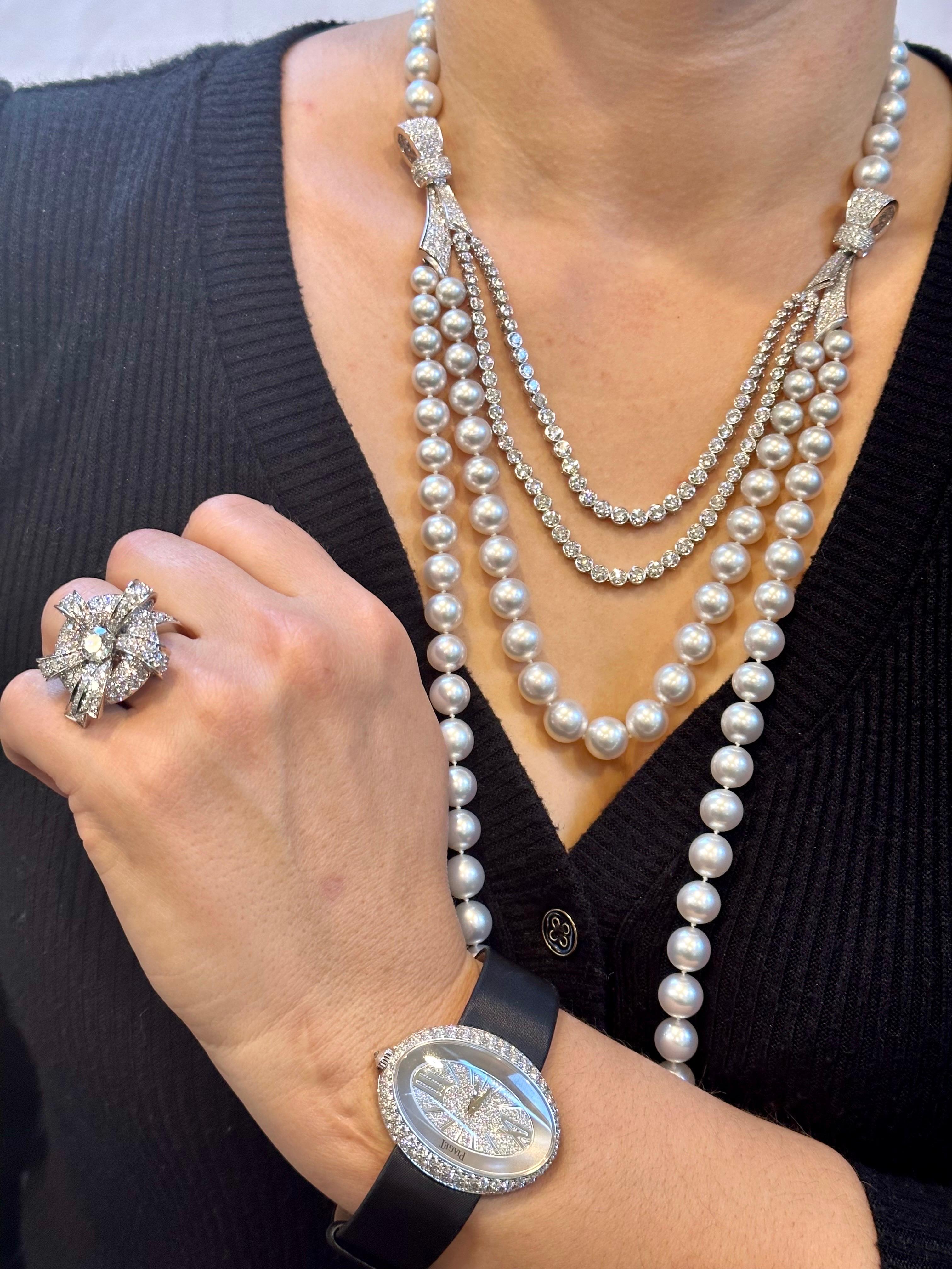 Piaget Paris Diamant- und Sdseeperlen-Suite-Halskette, Ohrring-Uhr & Ring 18K im Angebot 14