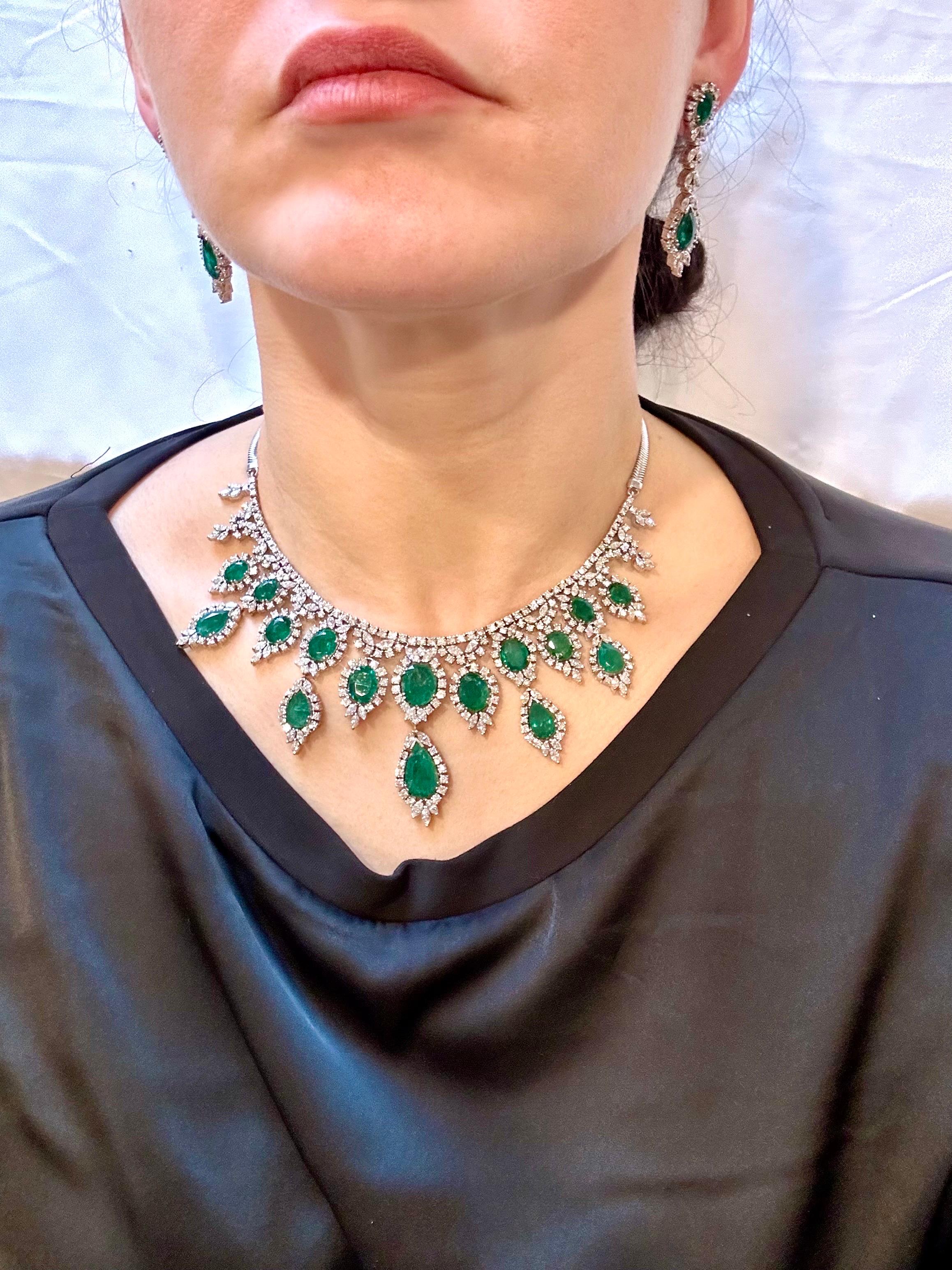 GIA Certified 65 Ct  Emerald and Diamond Necklace and Earring  Bridal  Suite 12