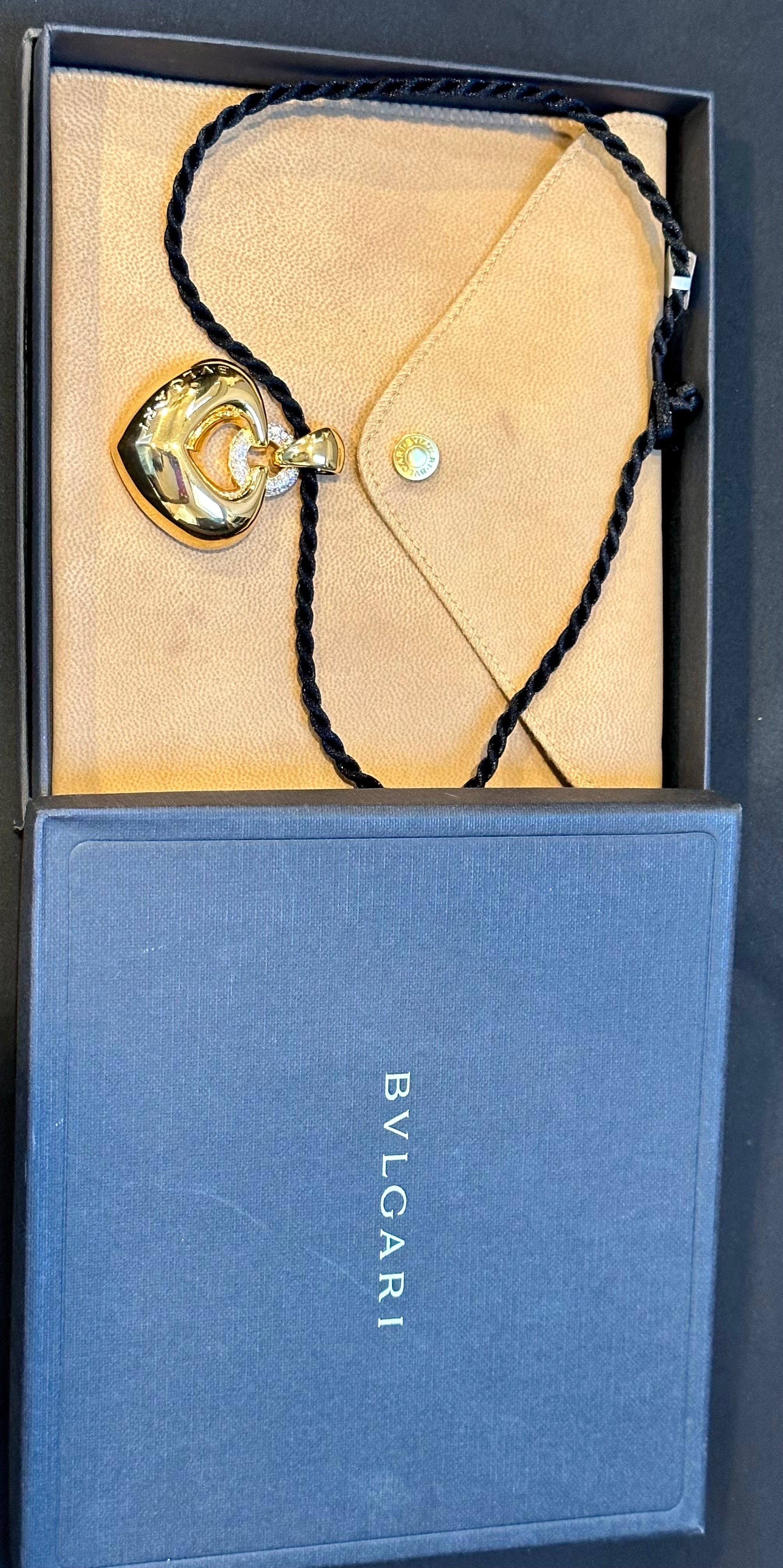 Bulgari 'Doppio Cuore' Gold and Diamond Puffed Heart Pendant on the Leather Cord 6