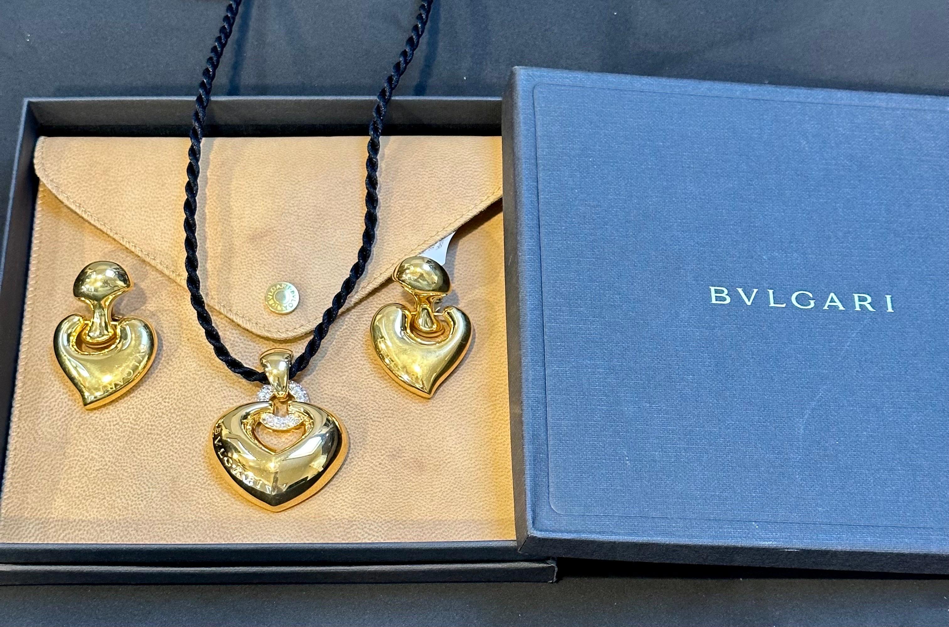Bulgari 'Doppio Cuore' Gold and Diamond Puffed Heart Pendant on the Leather Cord 8