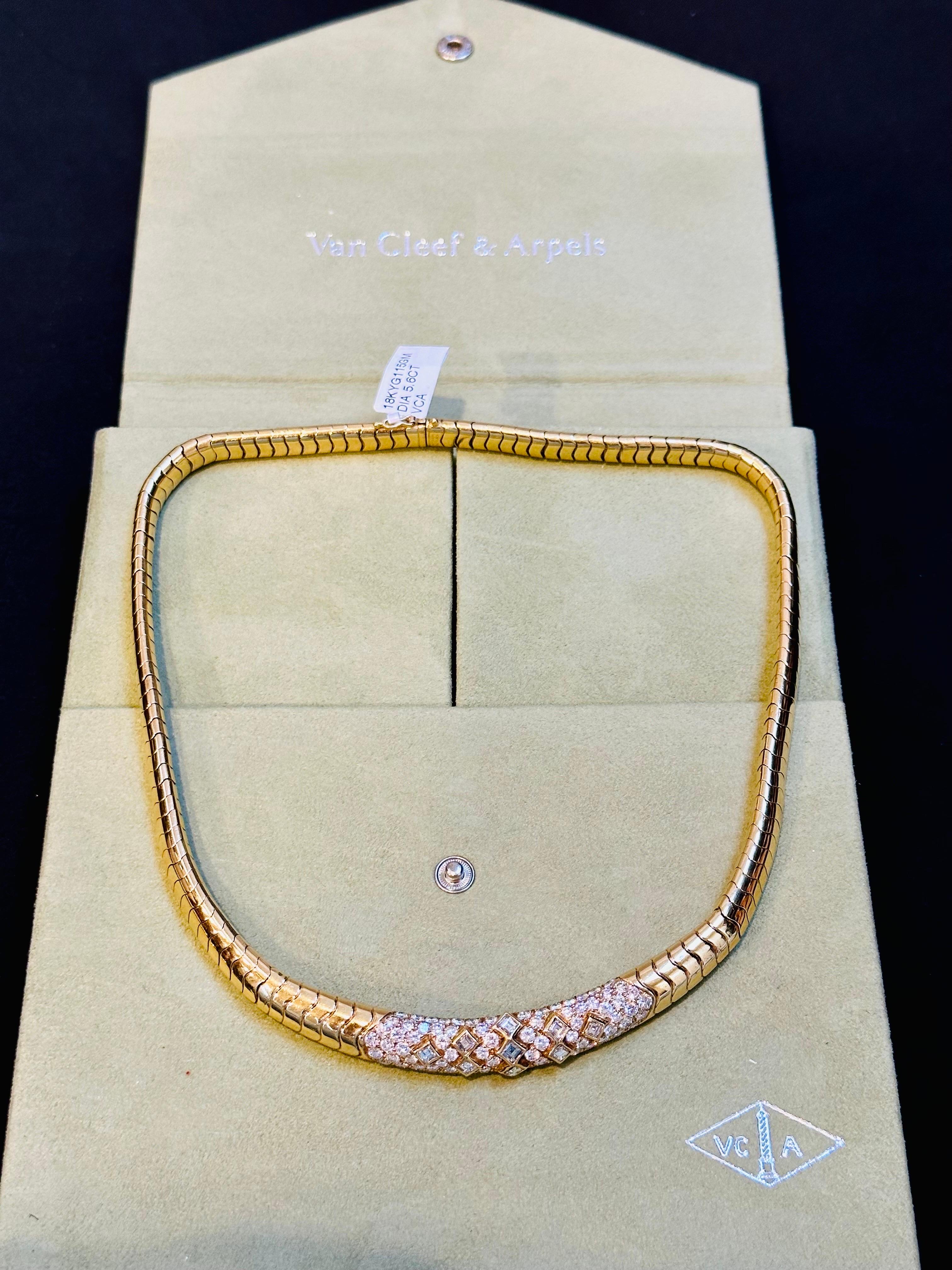 Van Cleef & Arpels 18 Kt Yellow Gold and  5.6 Ct Diamond Collar/Choker Necklace For Sale 13
