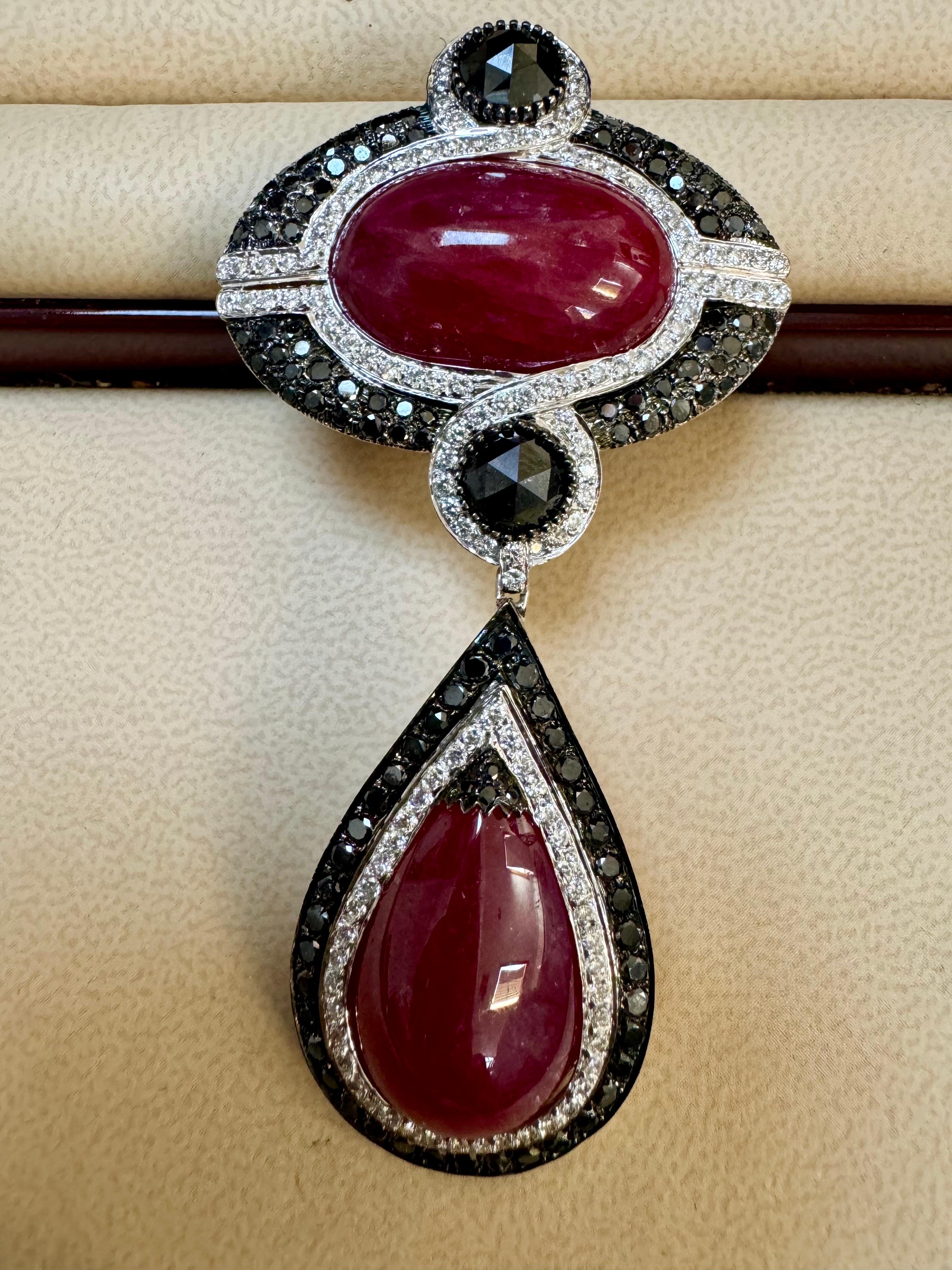 Grand pendentif vintage en rubis naturel 40 carats, non chauffé et diamants noirs et blancs 18 carats en vente 10