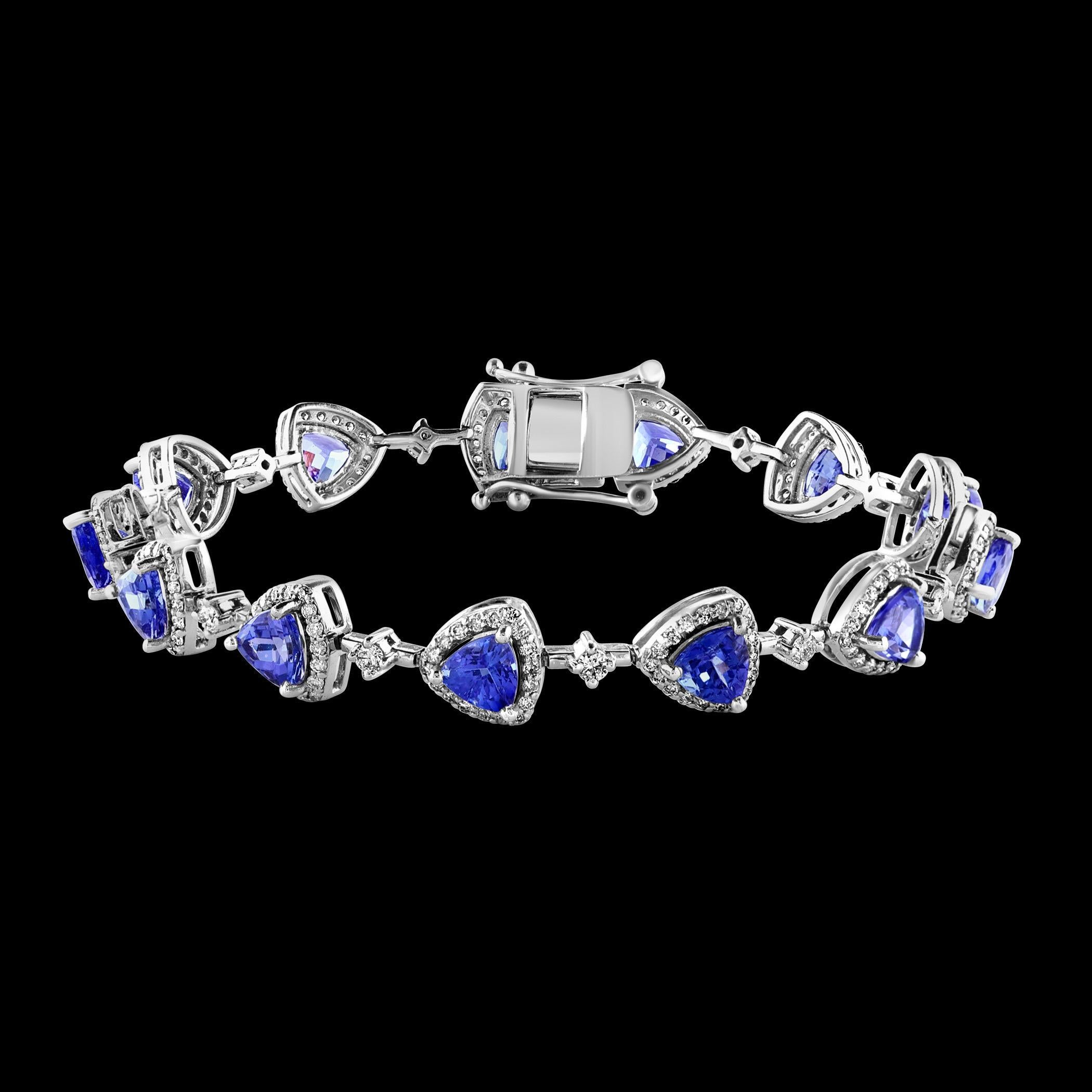 13 Carat Natural Tanzanite & 2.5 Ct Diamond Tennis Bracelet 14 Karat White Gold For Sale 9