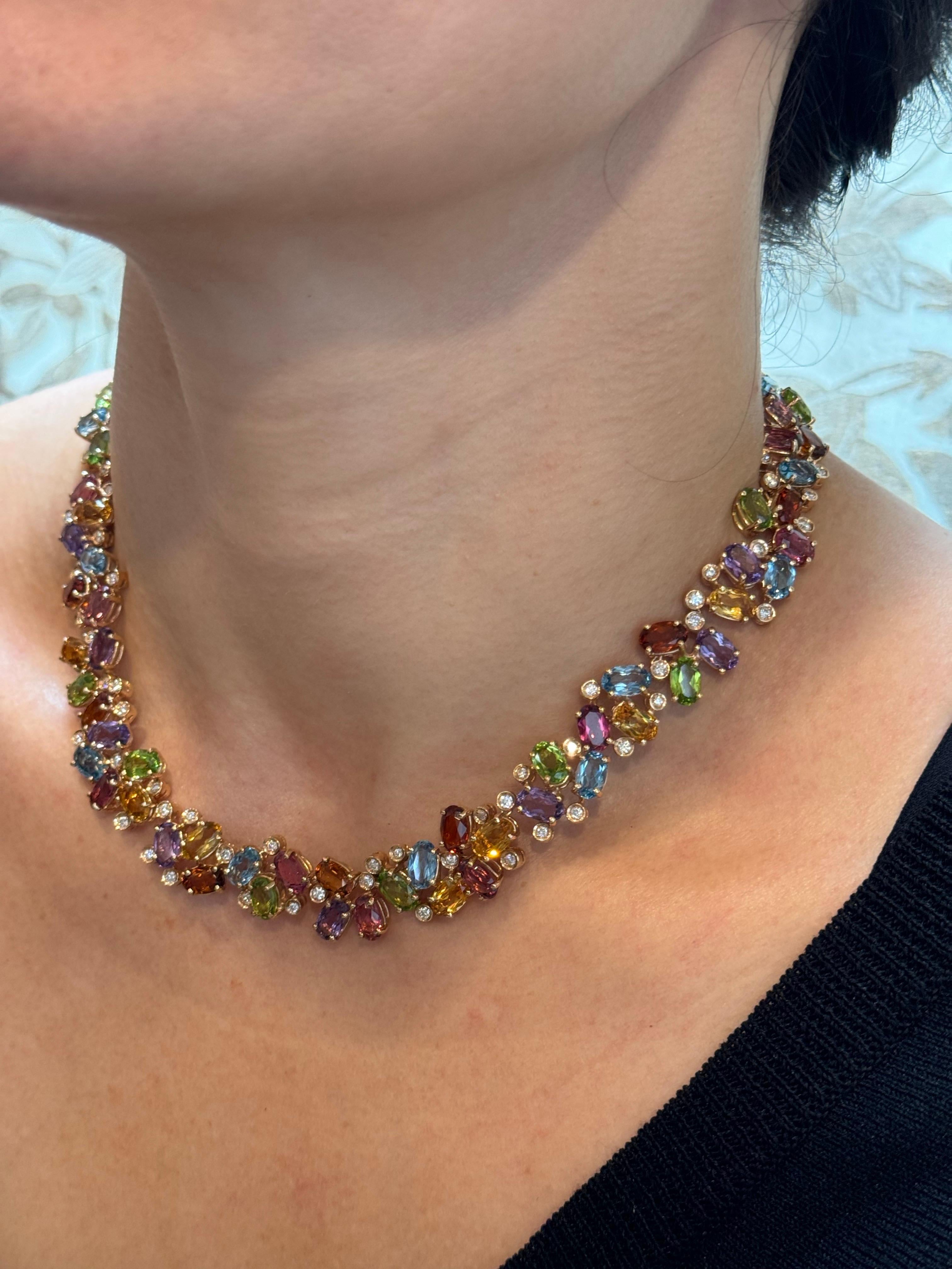 Collana Rainbow con diamanti e gemme multicolore di H. Stern, oro giallo 18 carati 89g in vendita 5