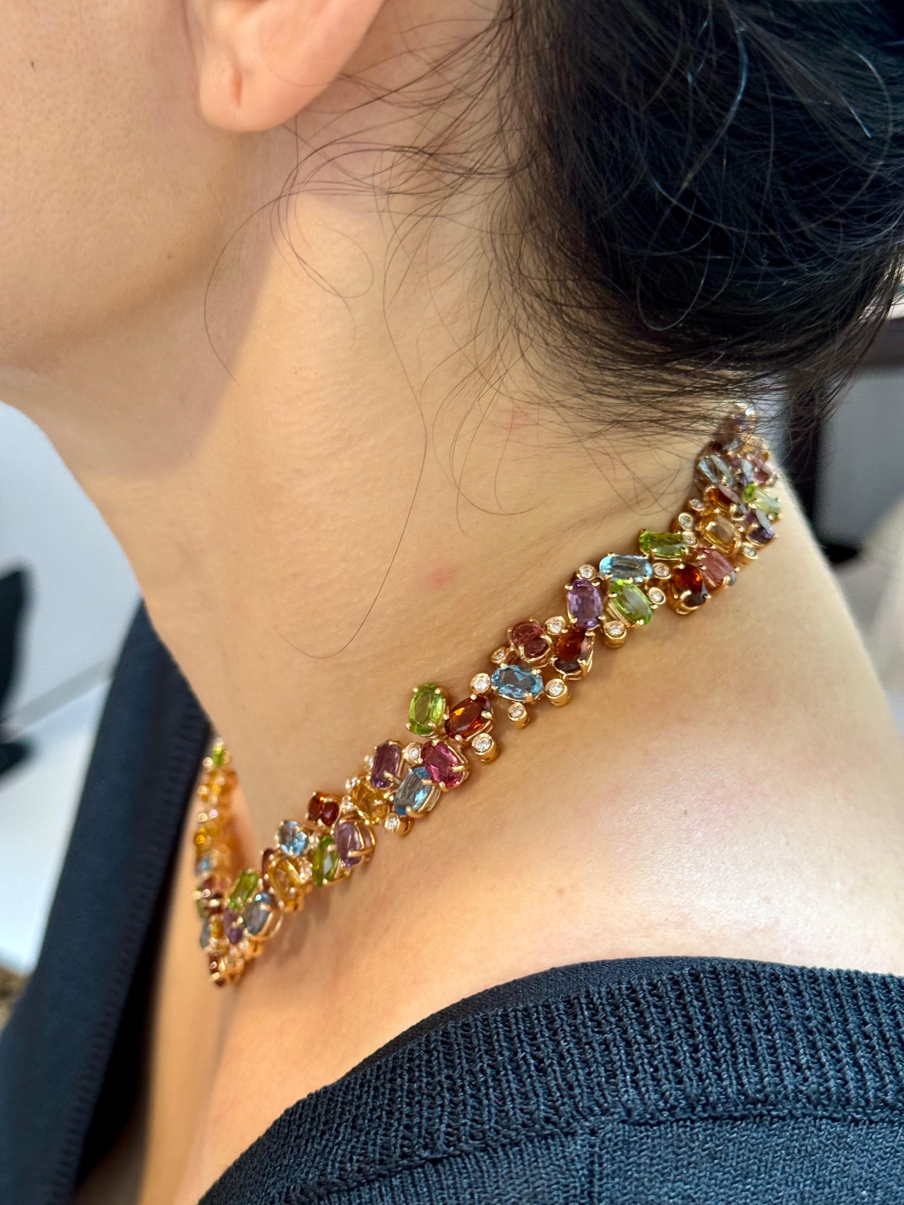 Collana Rainbow con diamanti e gemme multicolore di H. Stern, oro giallo 18 carati 89g in vendita 6