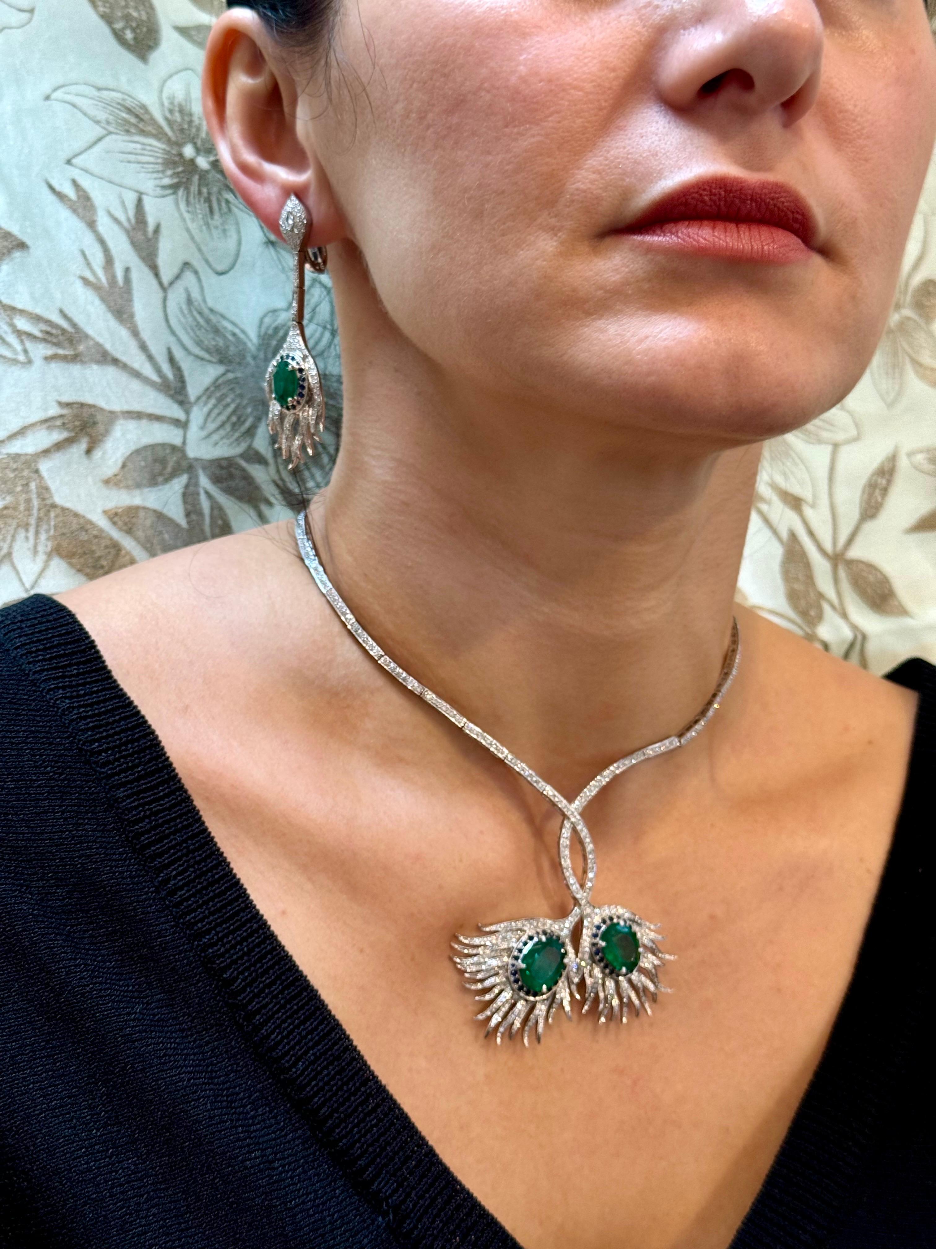 GIA-zertifizierter 20 Karat sambischer Smaragd & 15 Karat Diamant-Halskette-Ohrring Suite 18KWG im Angebot 10