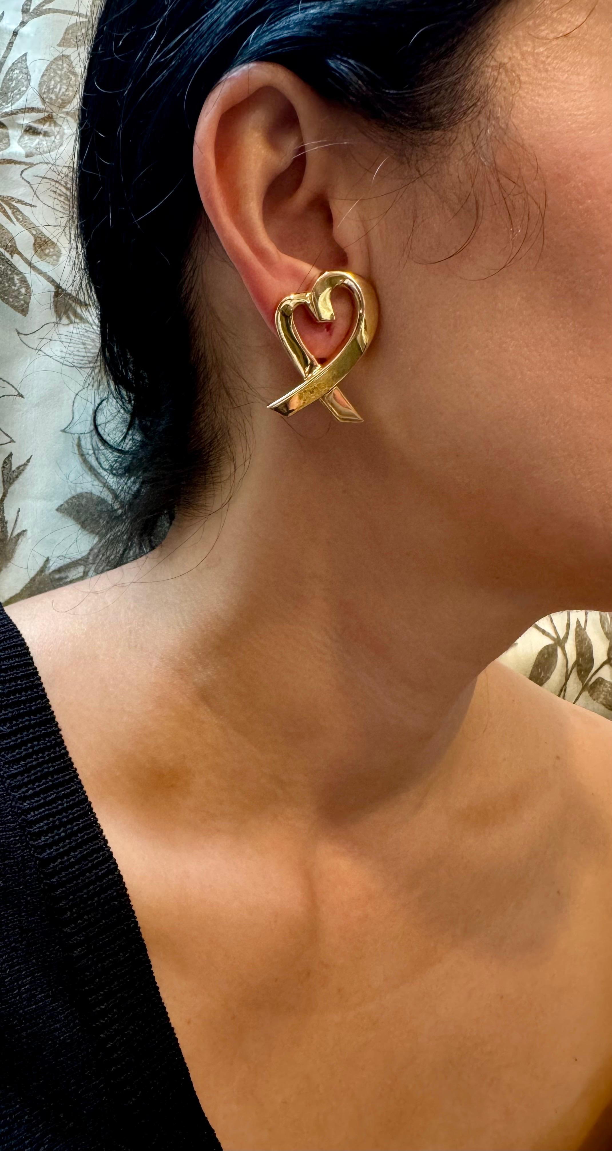 TIFFANY & CO Loving Heart PALOMA PICASSO 18 Kt Yellow Gold Large Earrings, 22 Gm 9