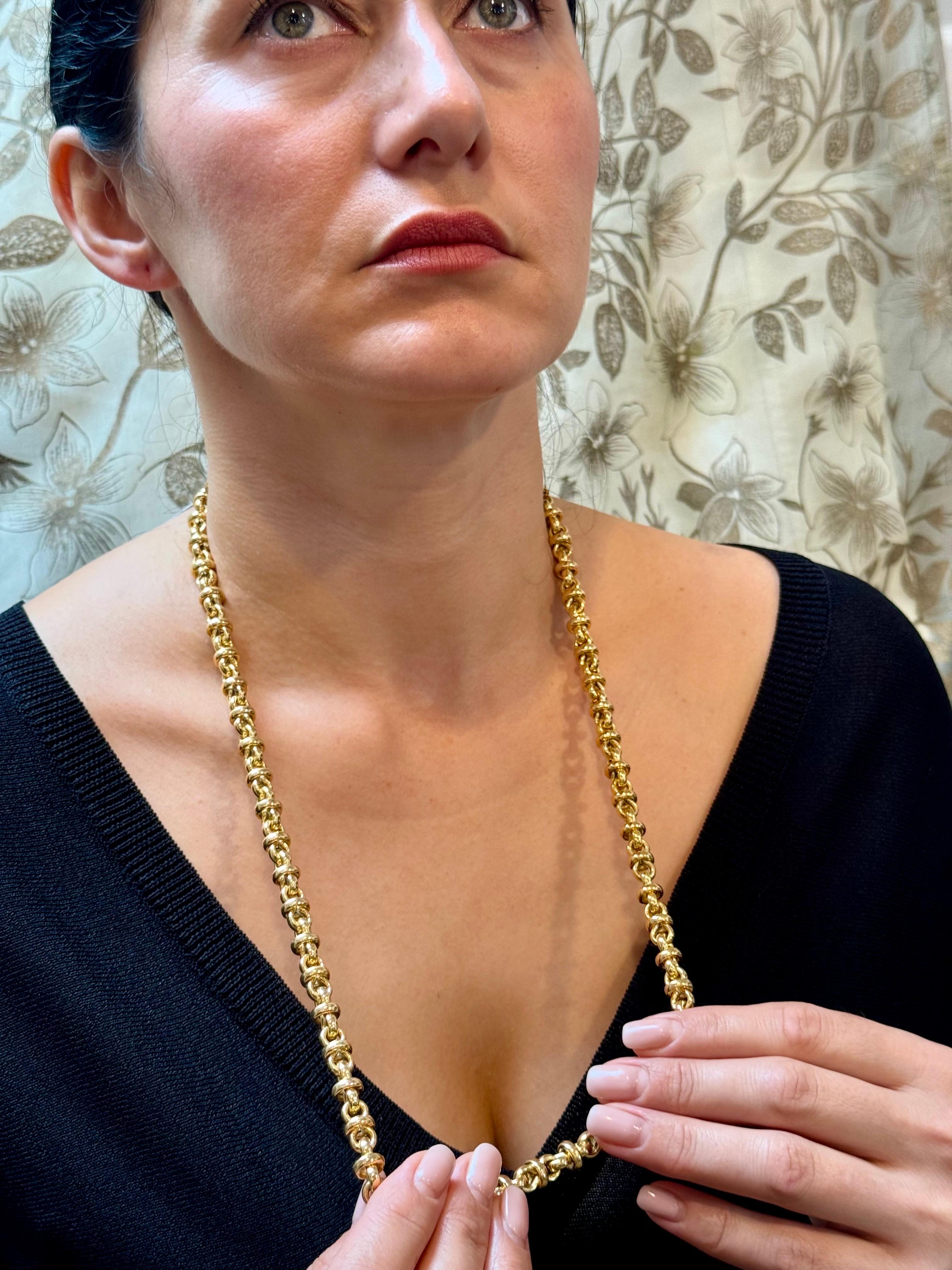 Collar Vintage de Oro Amarillo de 22 Kilates de 32 Gm, Cadena de Eslabones, 6-7 mm de ancho, 24 