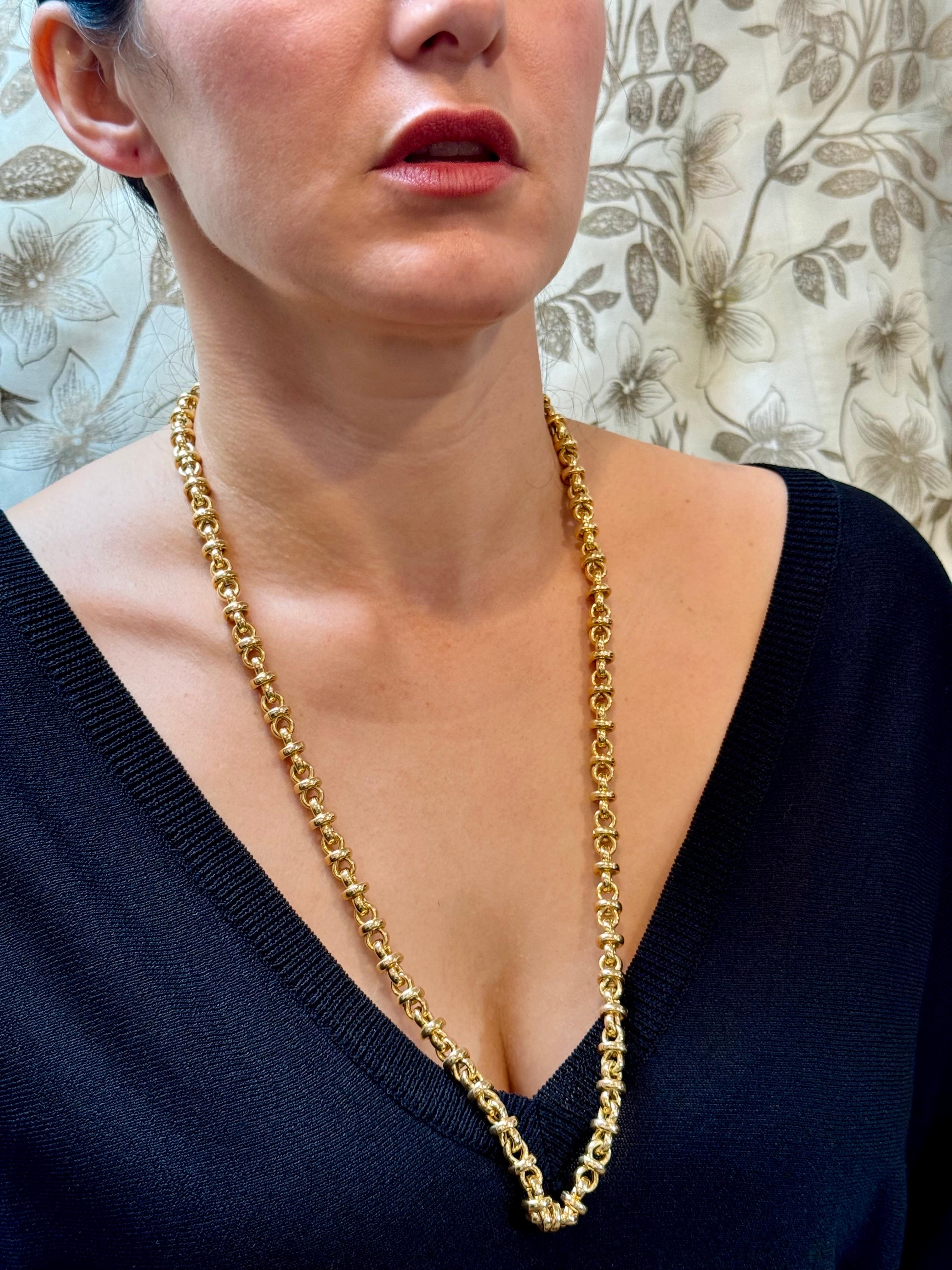 Collar Vintage de Oro Amarillo de 22 Kilates de 32 Gm, Cadena de Eslabones, 6-7 mm de ancho, 24 