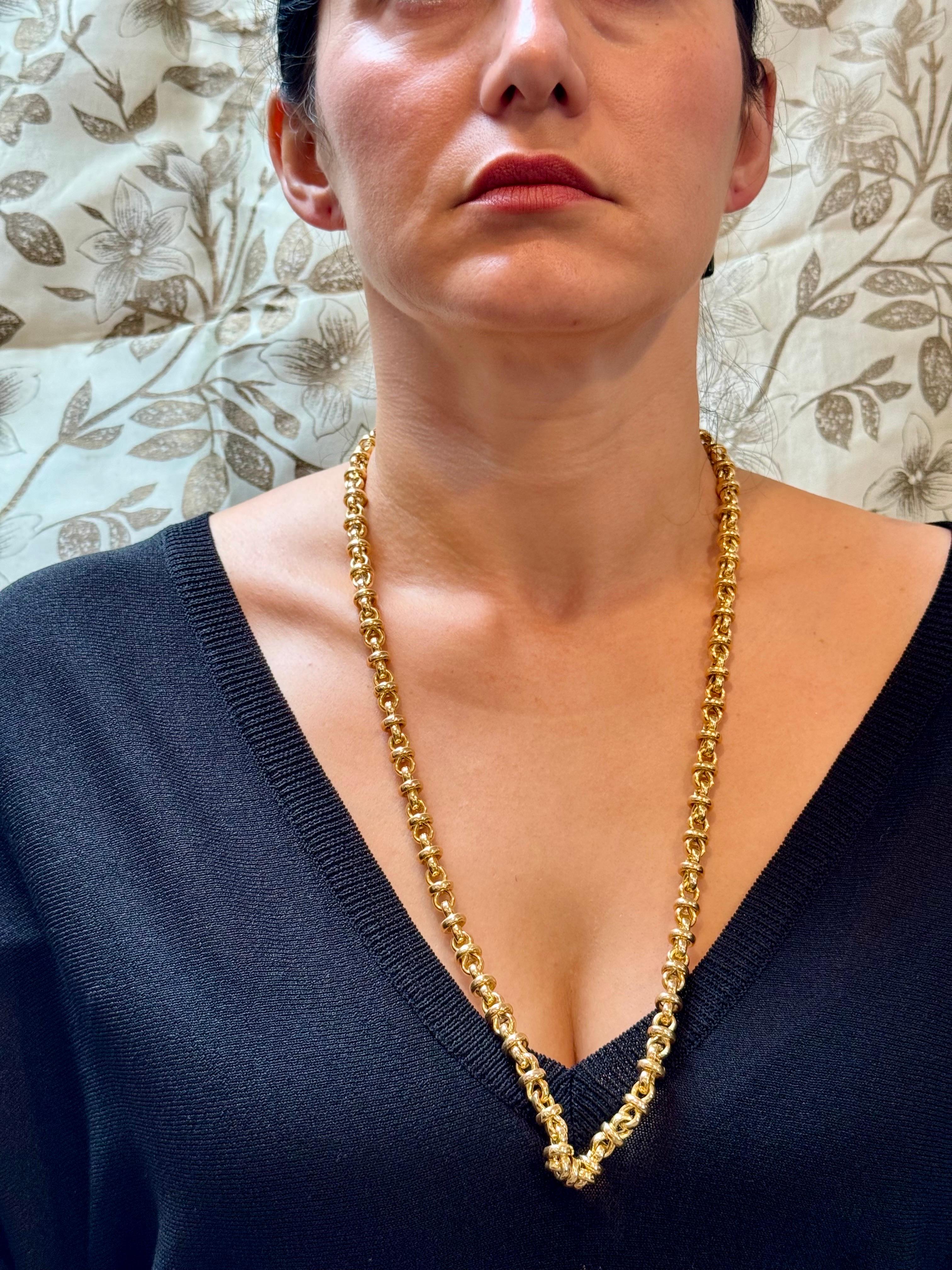 Collar Vintage de Oro Amarillo de 22 Kilates de 32 Gm, Cadena de Eslabones, 6-7 mm de ancho, 24 