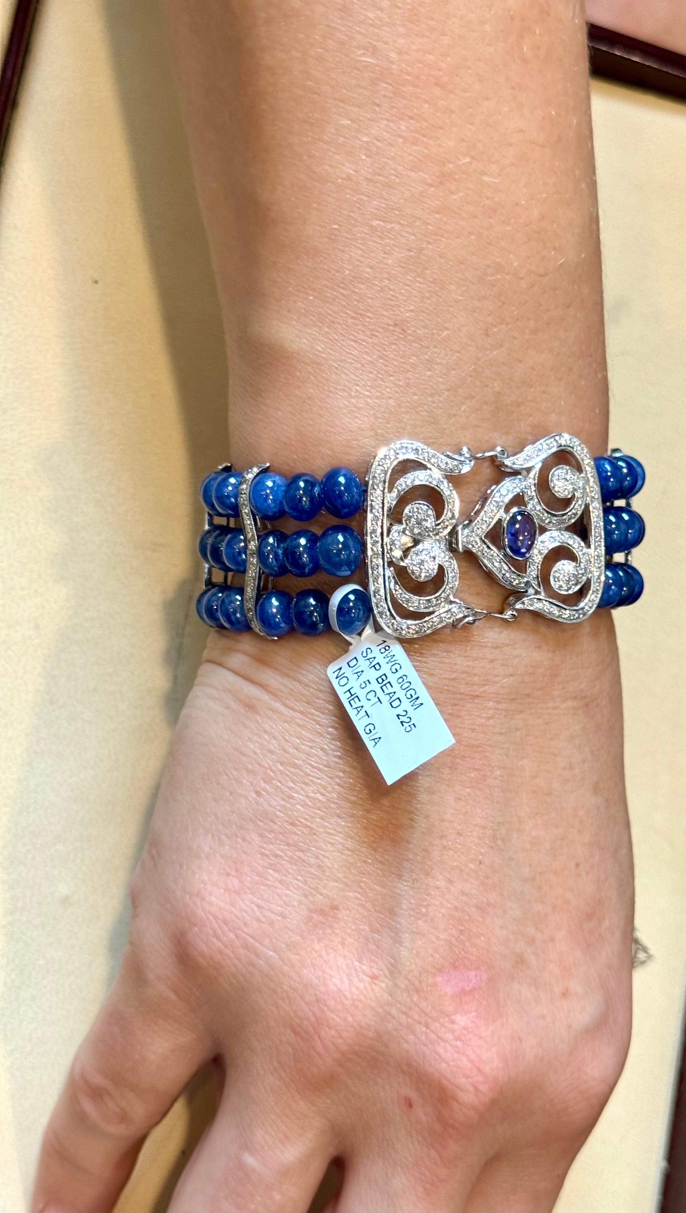 GIA Certified Burma No Heat Natural Blue Sapphire Bead & Diamond Bracelet , 18kg For Sale 11