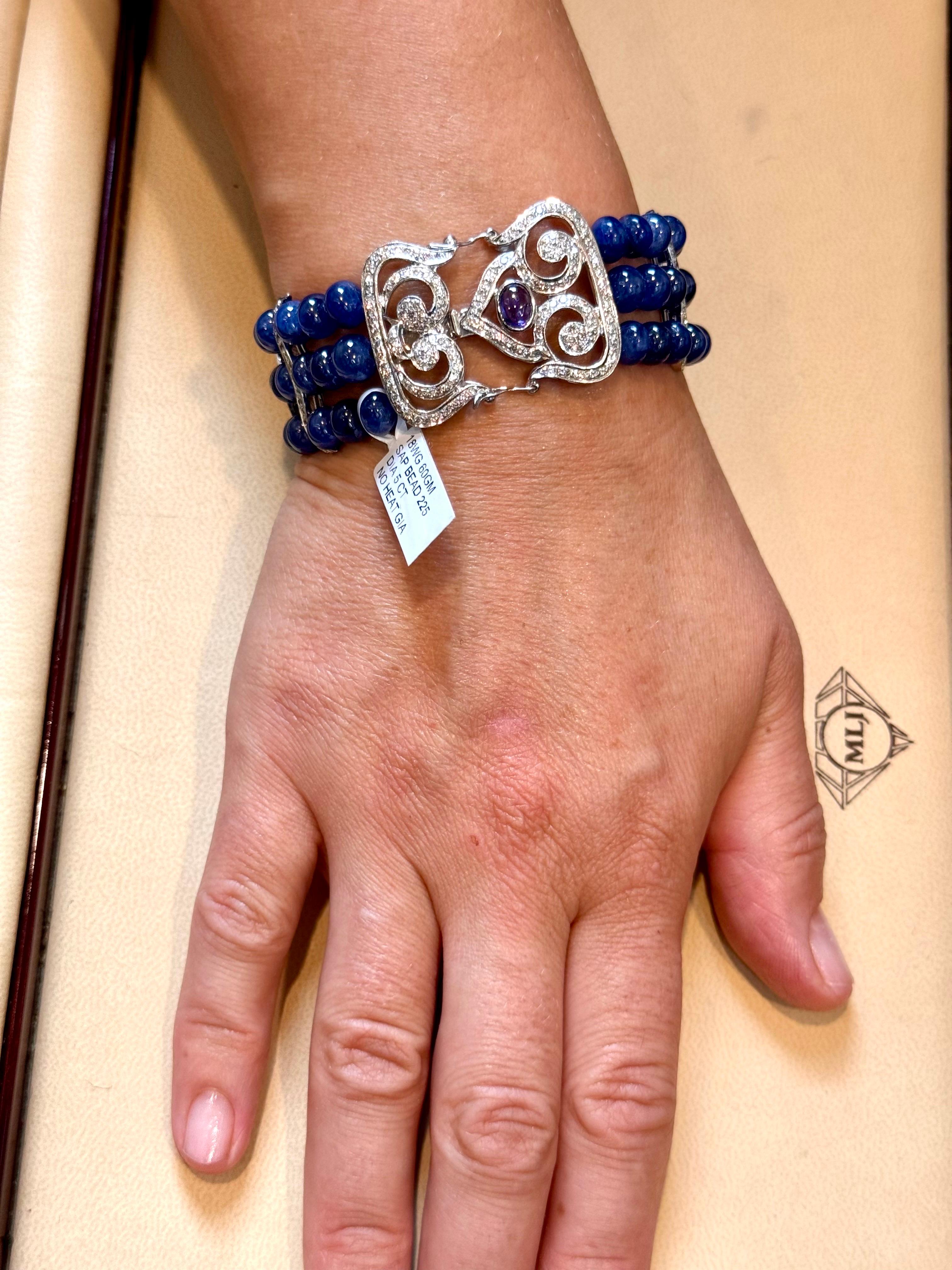 GIA Certified Burma No Heat Natural Blue Sapphire Bead & Diamond Bracelet , 18kg For Sale 10