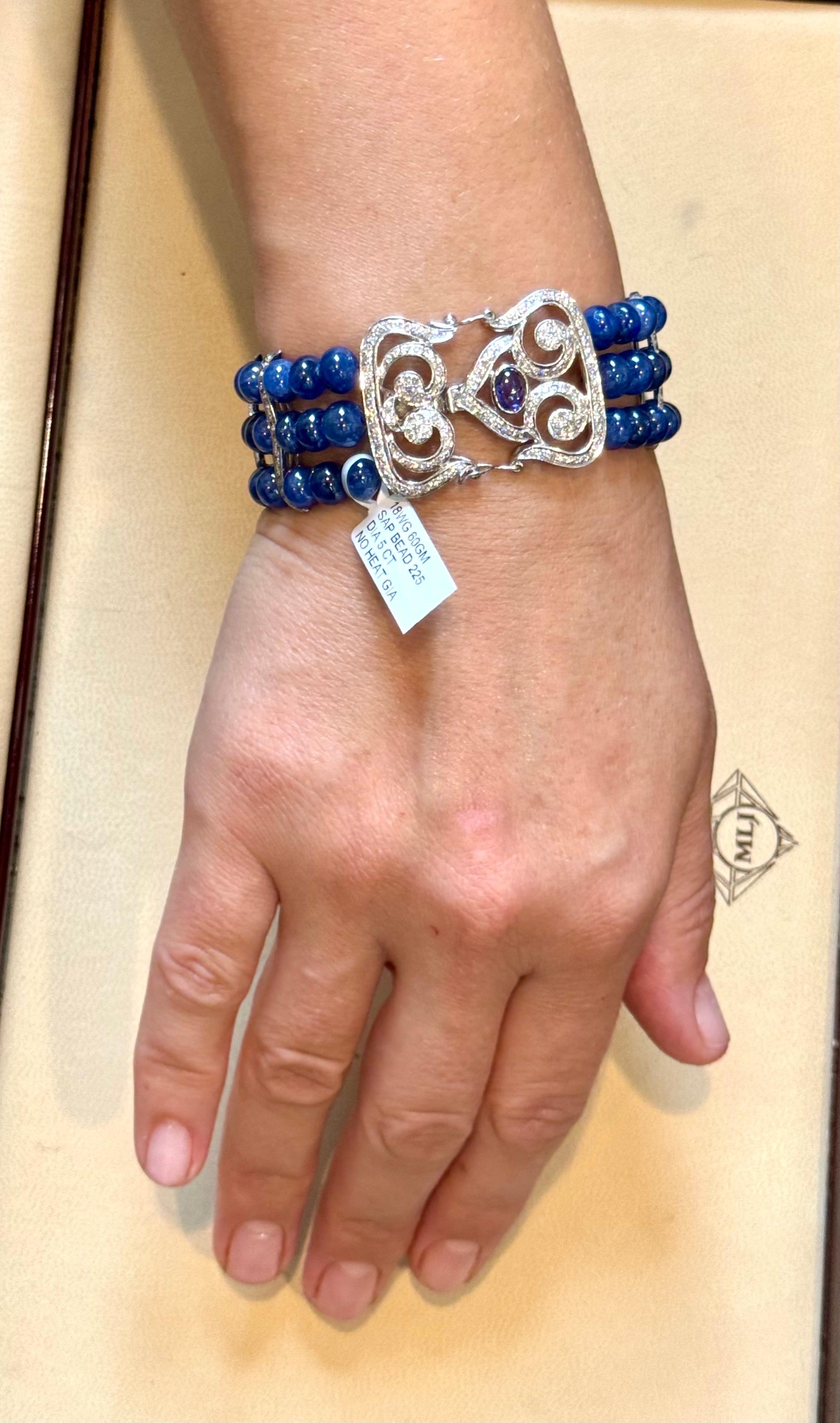 GIA Certified Burma No Heat Natural Blue Sapphire Bead & Diamond Bracelet , 18kg For Sale 12