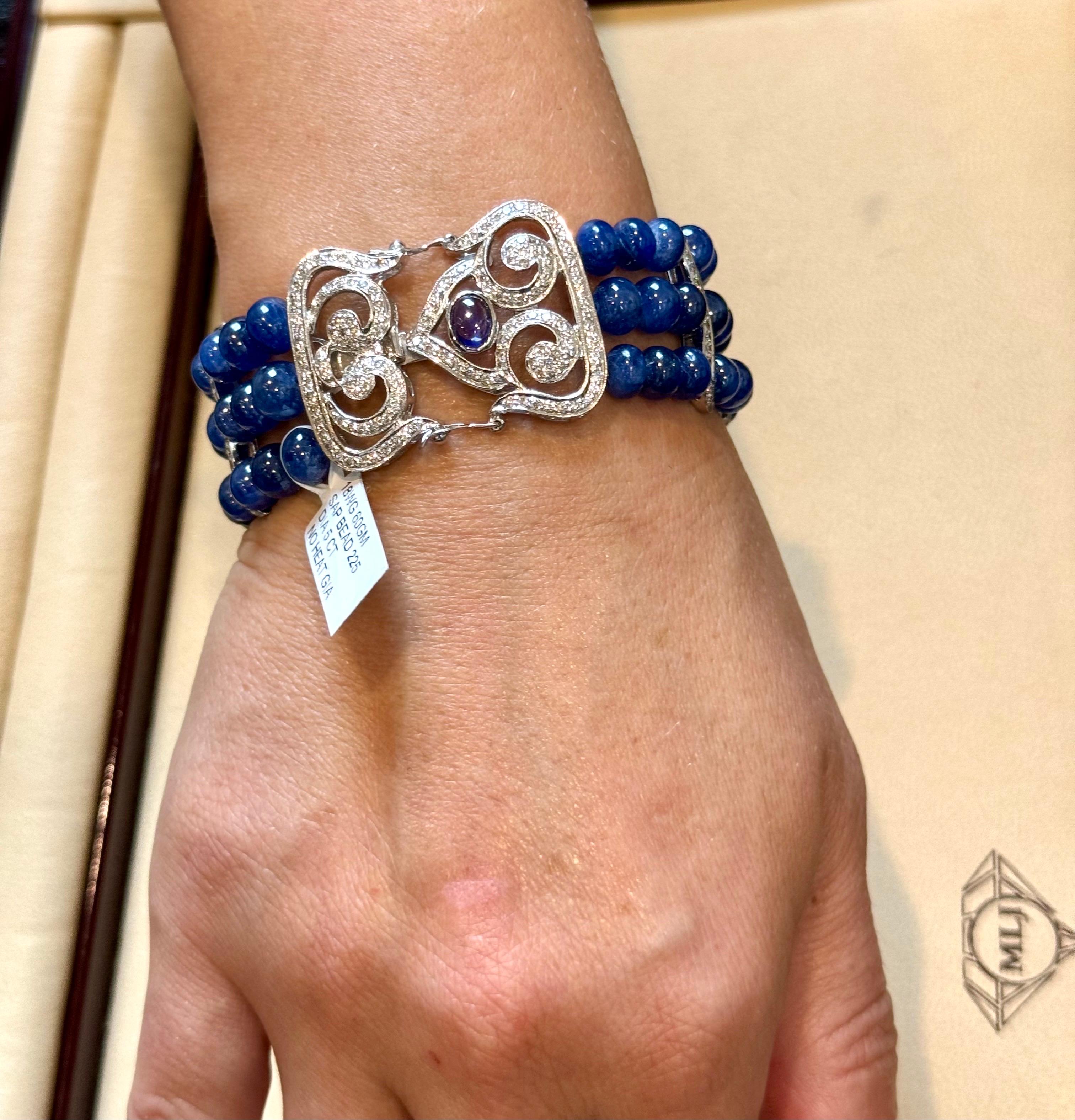 GIA Certified Burma No Heat Natural Blue Sapphire Bead & Diamond Bracelet , 18kg For Sale 14