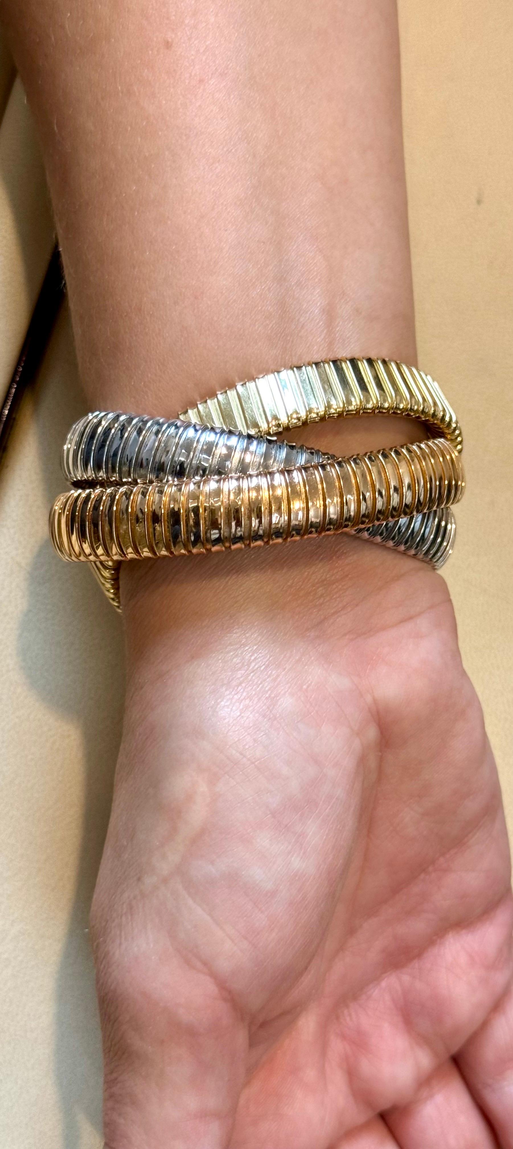 Nachlass „ H Gold“ Tri Color Interwoven Rolling Stretch-Armband 18YG, RG, WG 87Gm im Angebot 8