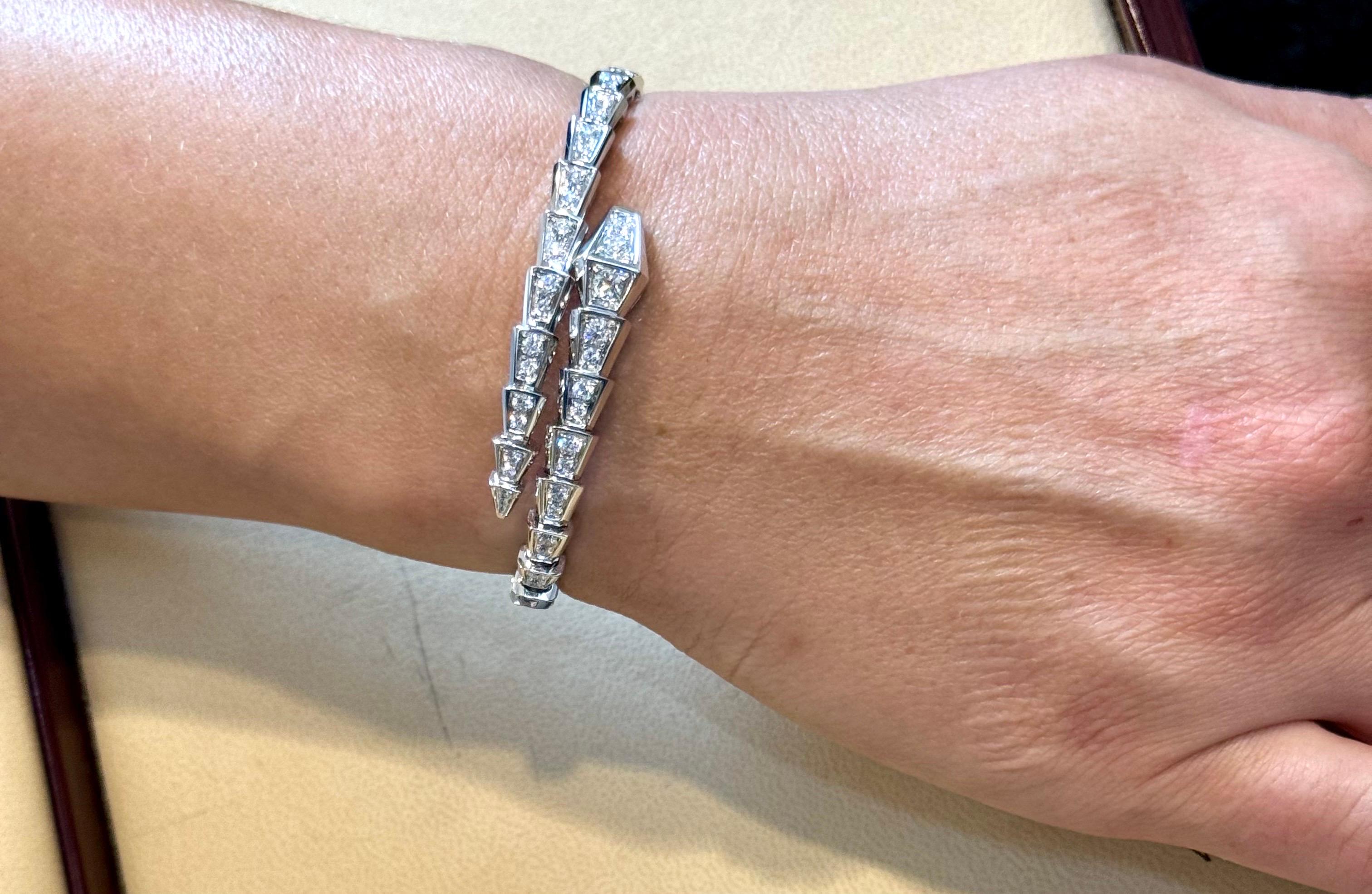 18k White Gold 3 Ct Pave Diamond Serpenti Viper Slim Bracelet Size Small 7