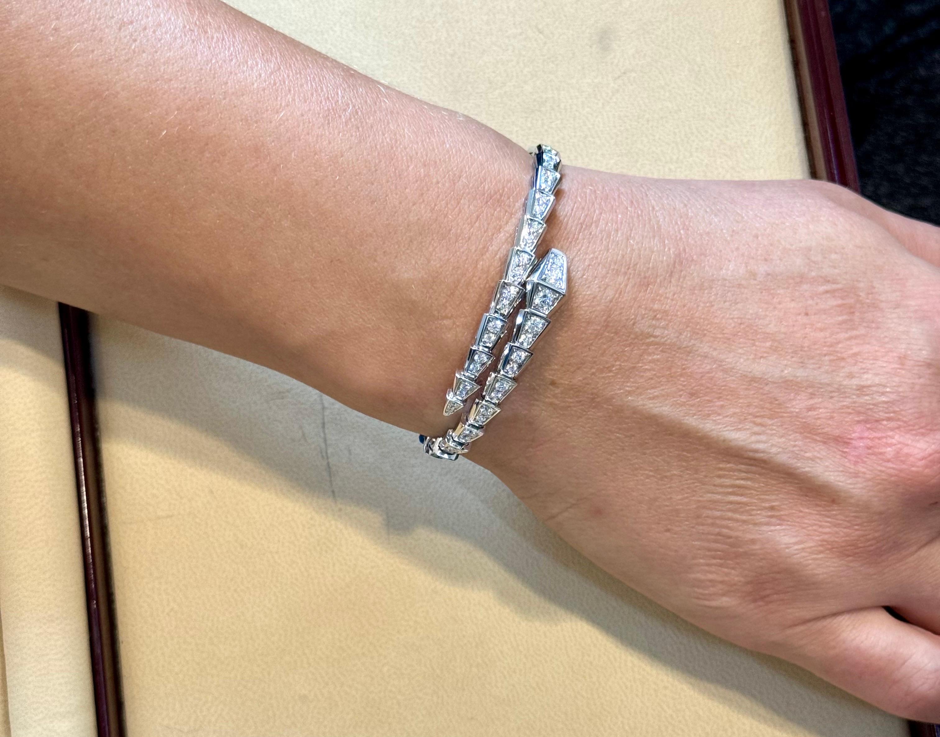 18k White Gold 3 Ct Pave Diamond Serpenti Viper Slim Bracelet Size Small 6