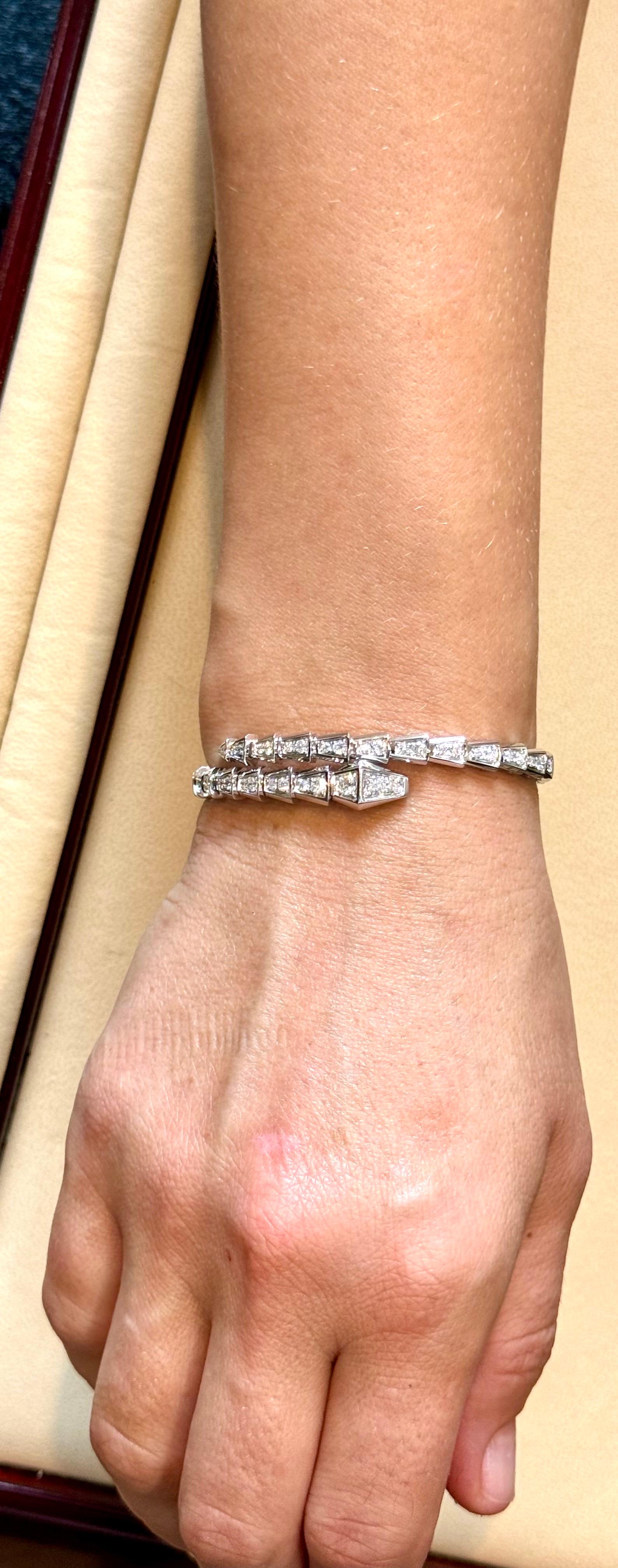 18k White Gold 3 Ct Pave Diamond Serpenti Viper Slim Bracelet Size Small 9