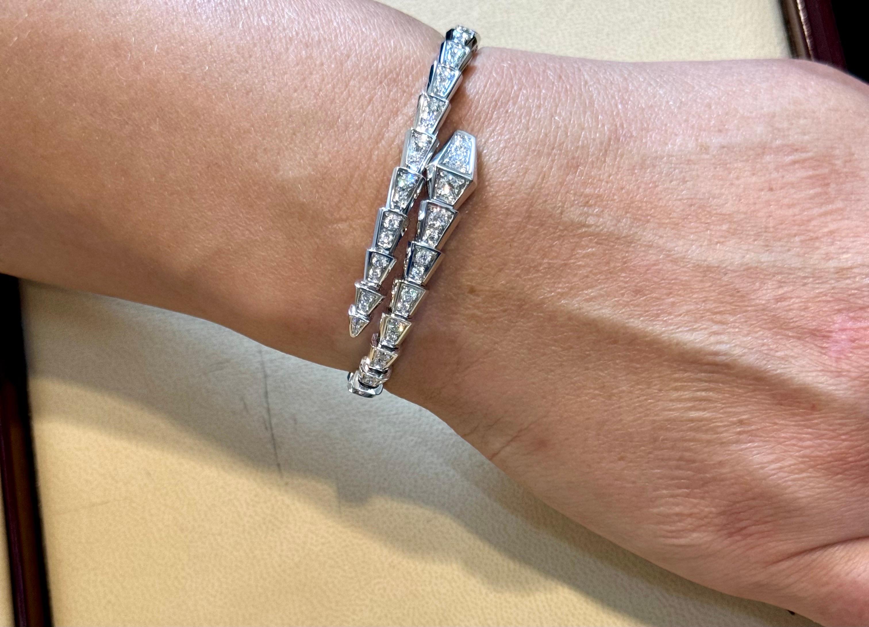 18k White Gold 3 Ct Pave Diamond Serpenti Viper Slim Bracelet Size Small 8