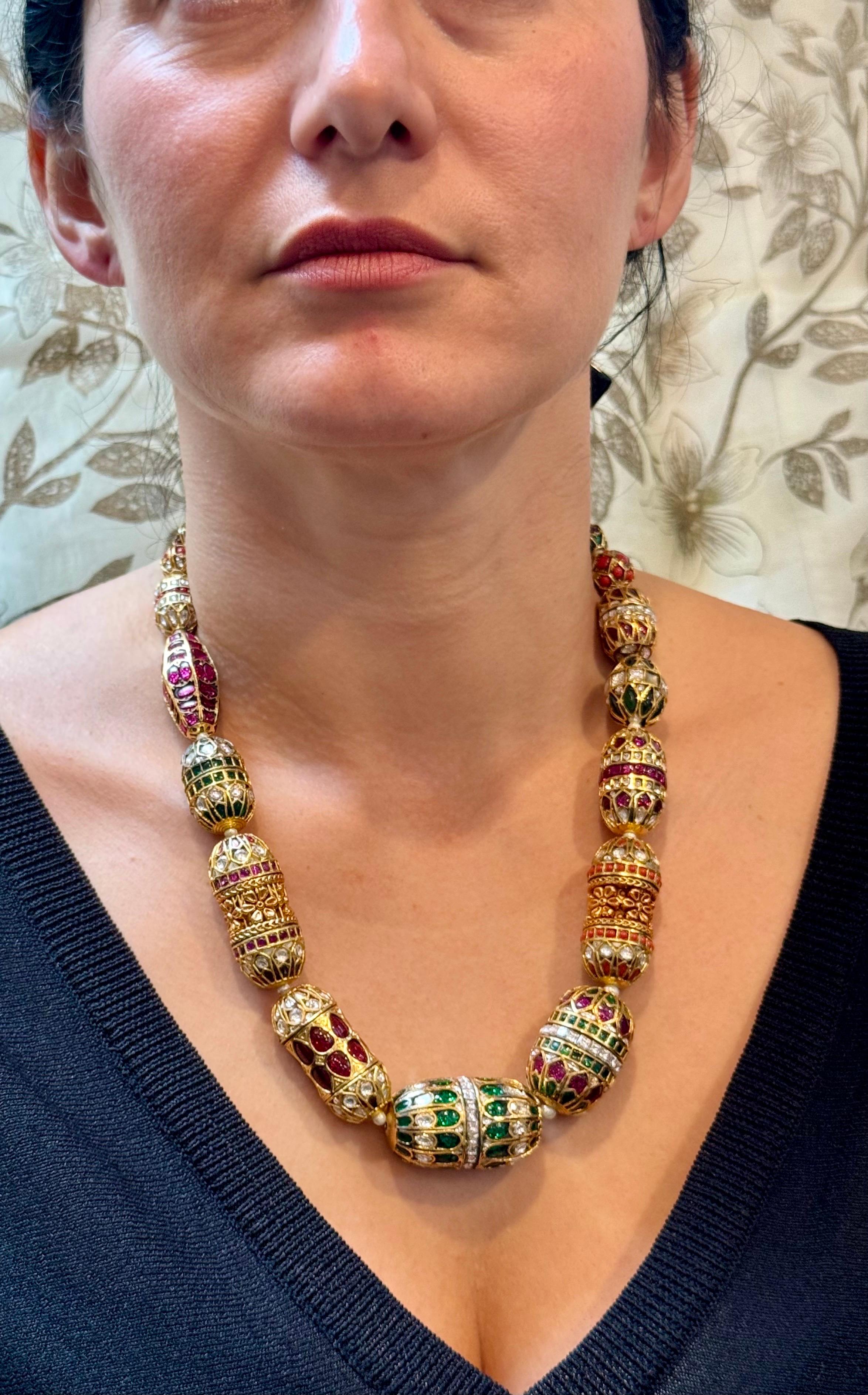 Mughal Magnificent Traditional Bead & Cabochon Multi Color Vintage Necklace For Sale 9