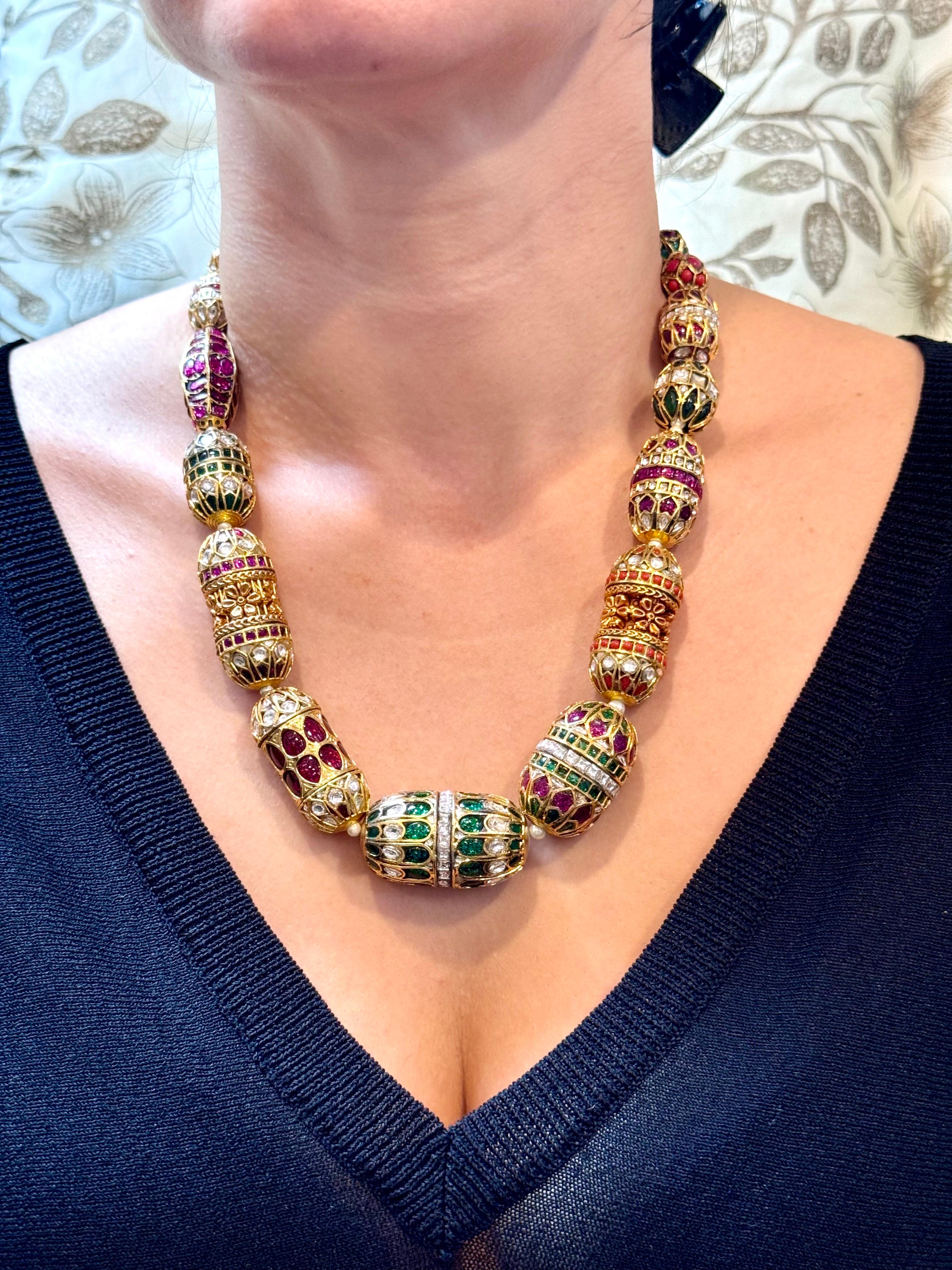 Mughal Magnificent Traditional Bead & Cabochon Multi Color Vintage Necklace For Sale 8