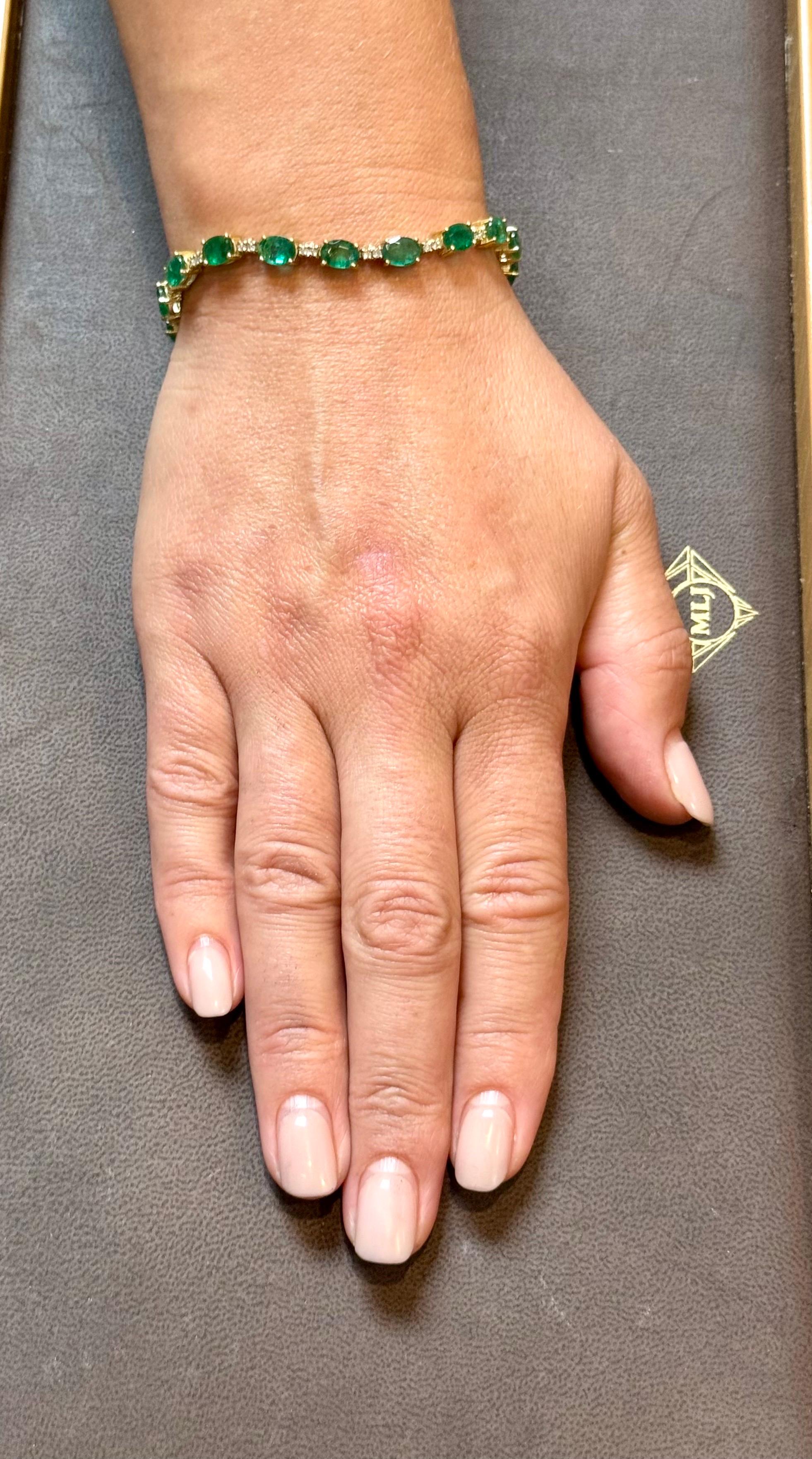 Bracciale tennis con smeraldo brasiliano naturale da 8 carati e diamanti in oro giallo 14 carati in vendita 12