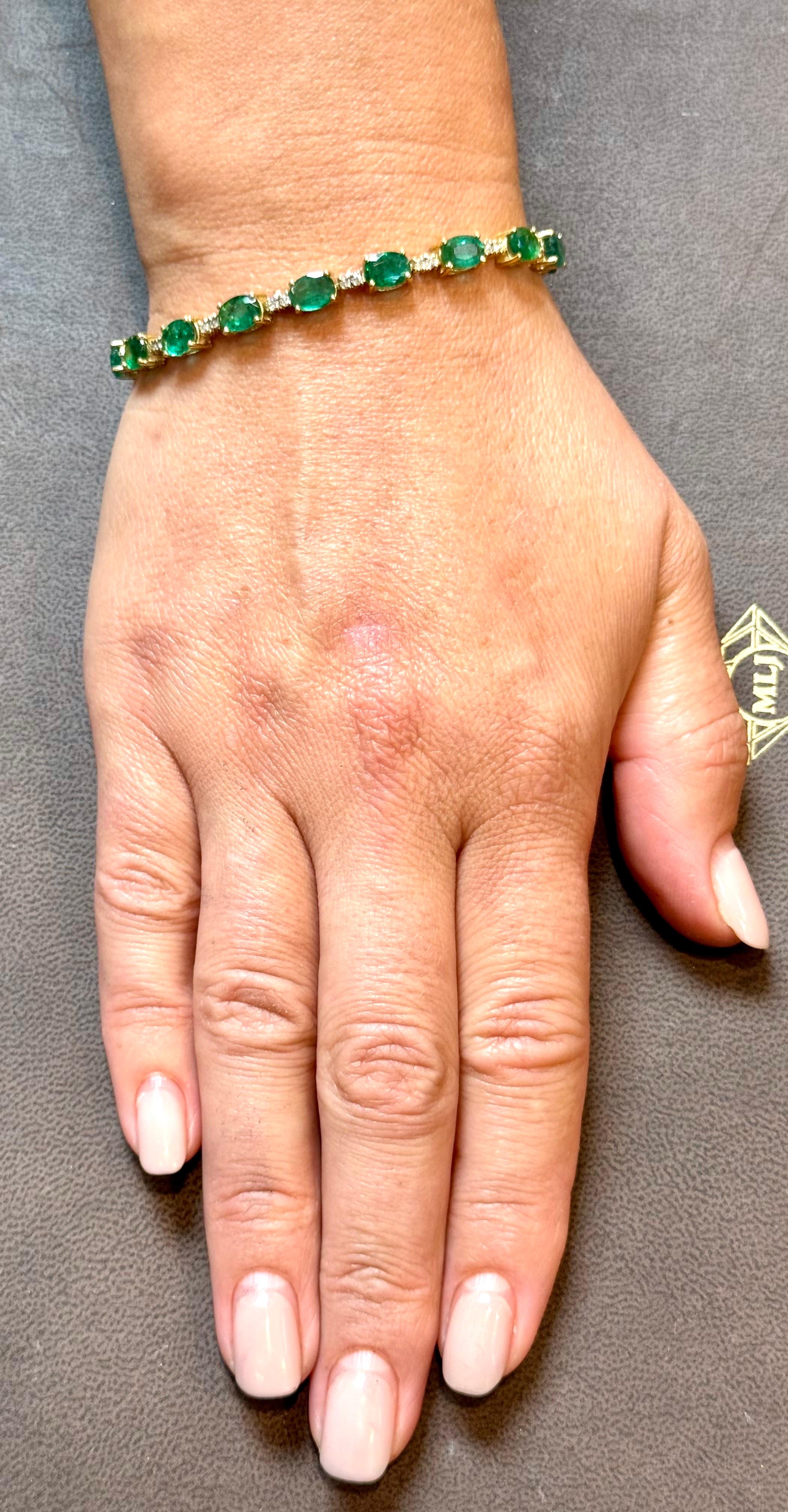 Bracciale tennis con smeraldo brasiliano naturale da 8 carati e diamanti in oro giallo 14 carati in vendita 13