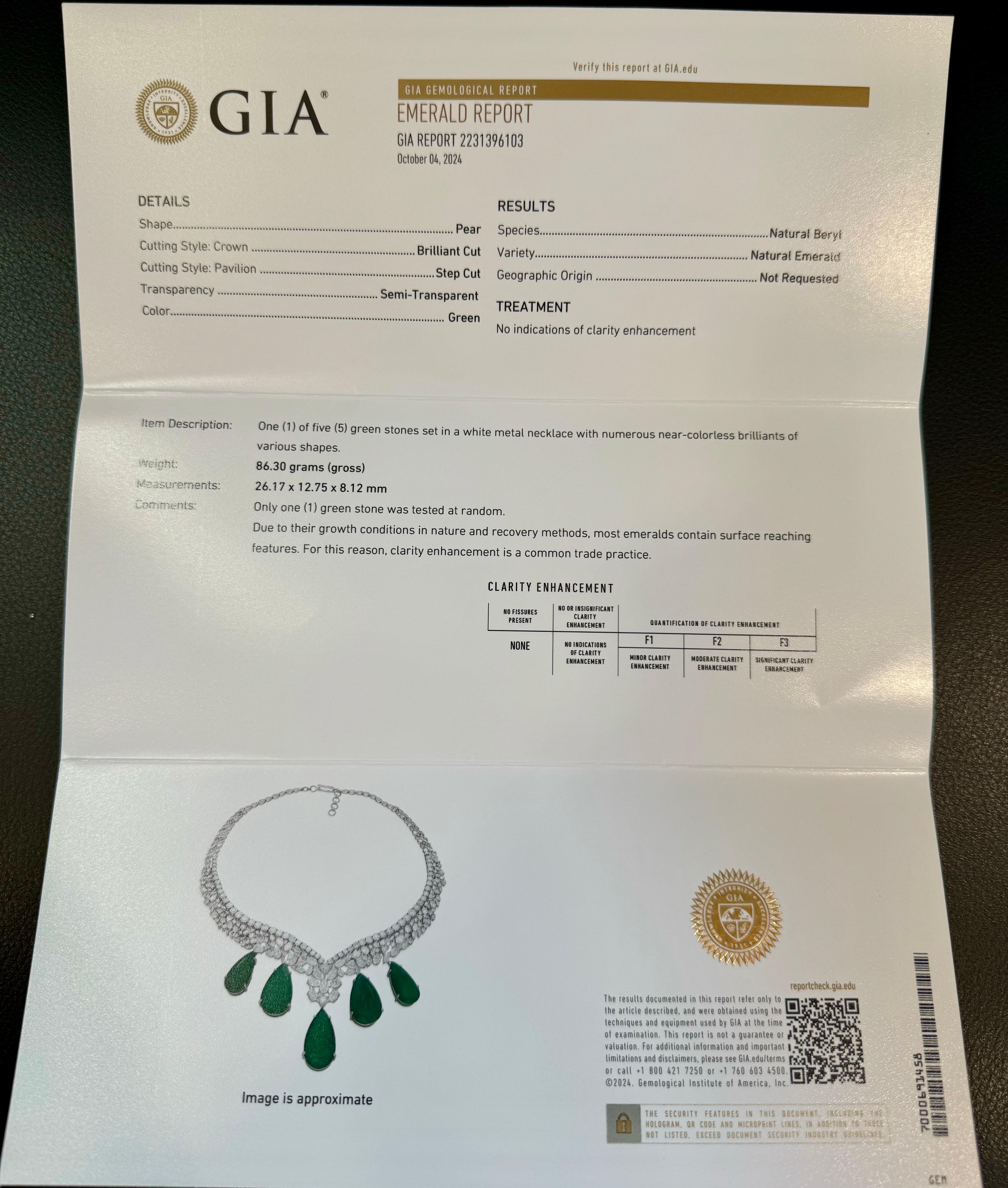 GIA-zertifiziert 145 Karat russischer unbehandelter Smaragd & 45 Karat Diamant-Halskette Suite im Angebot 9