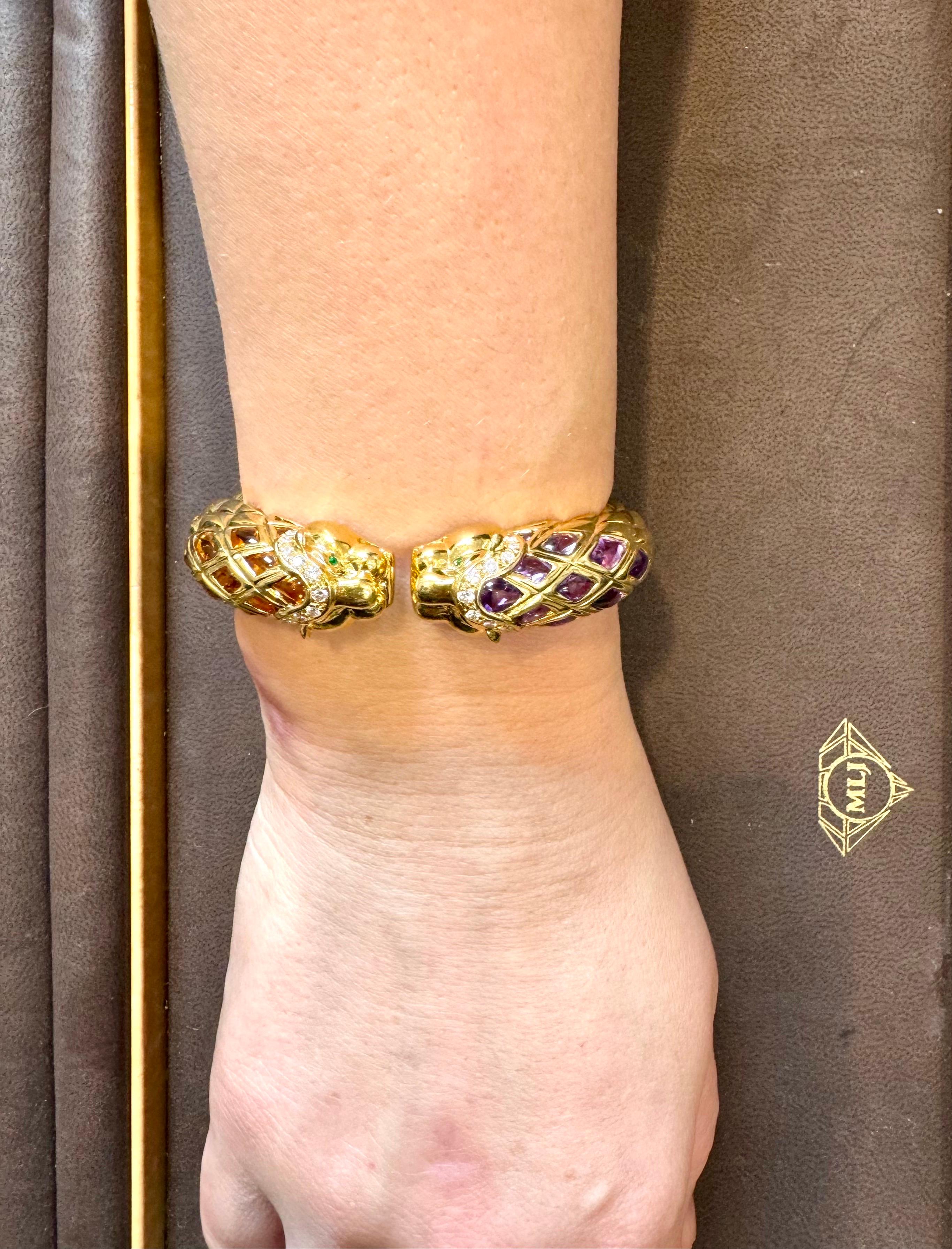Diamond & Amethyst, Citrine Cuff Bangle 18 Kt Gold 57 Gm By Robert Wander Winc en venta 9