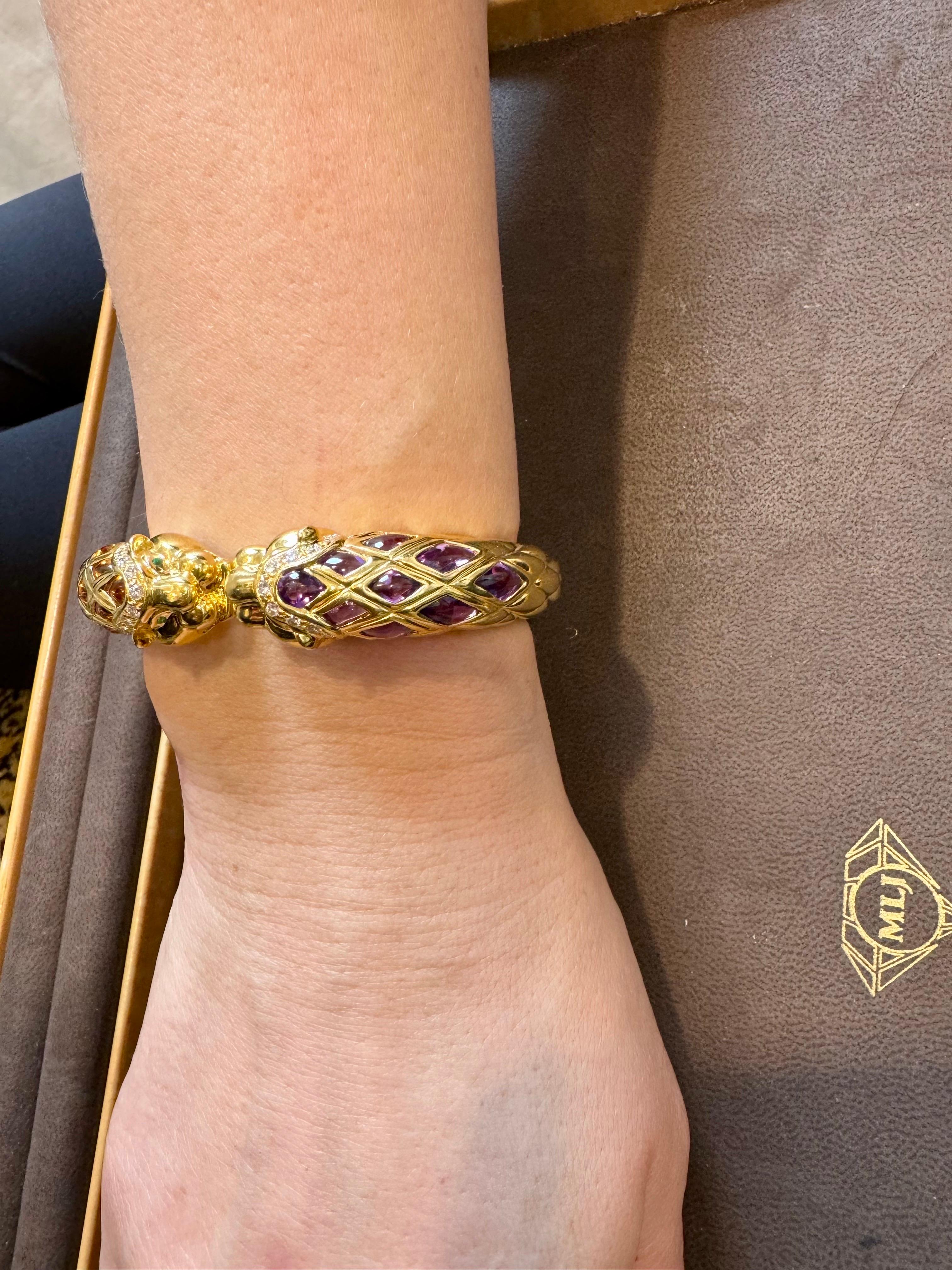Diamond & Amethyst, Citrine Cuff Bangle 18 Kt Gold 57 Gm By Robert Wander Winc en venta 10