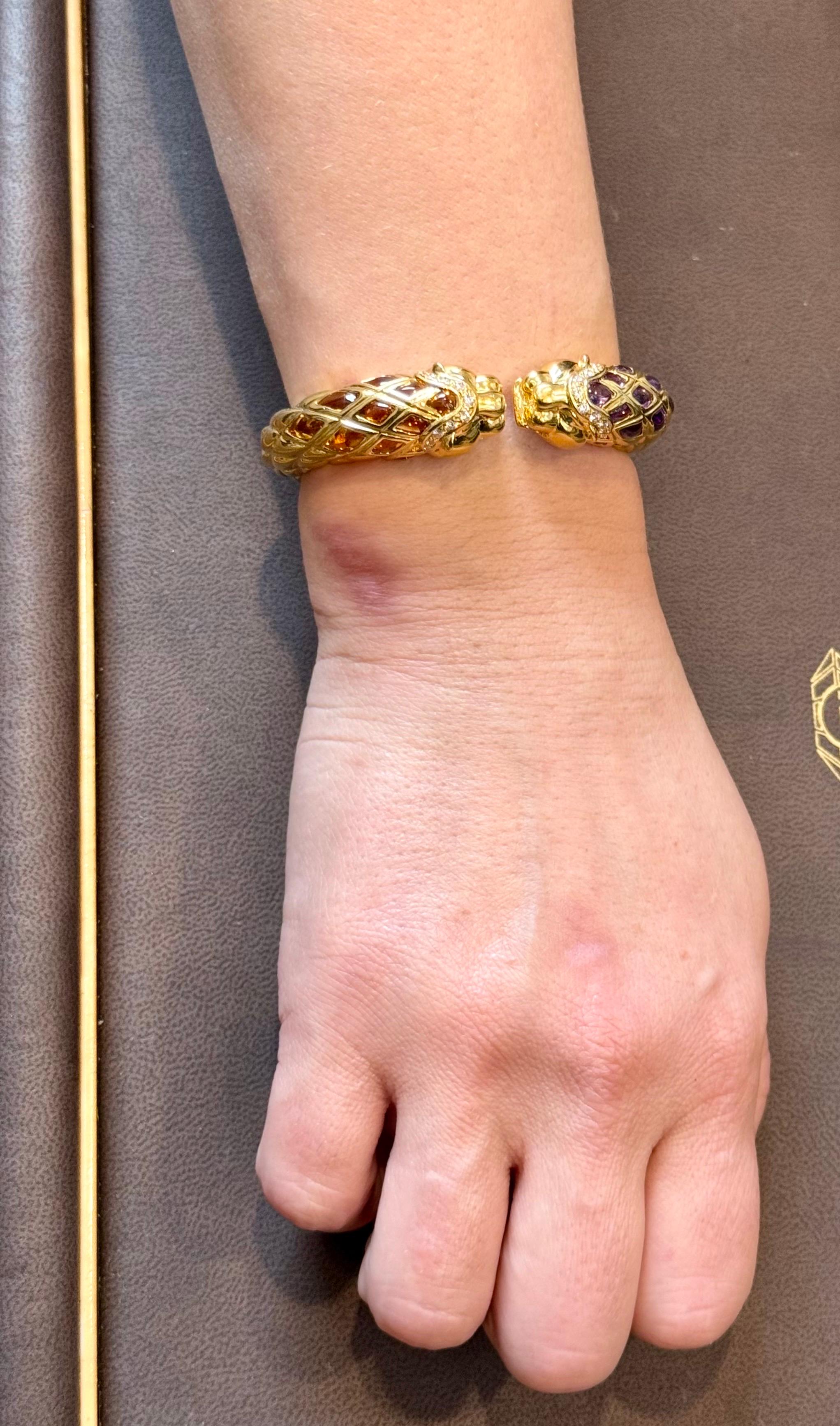 Diamond & Amethyst, Citrine Cuff Bangle 18 Kt Gold 57 Gm By Robert Wander Winc en venta 11