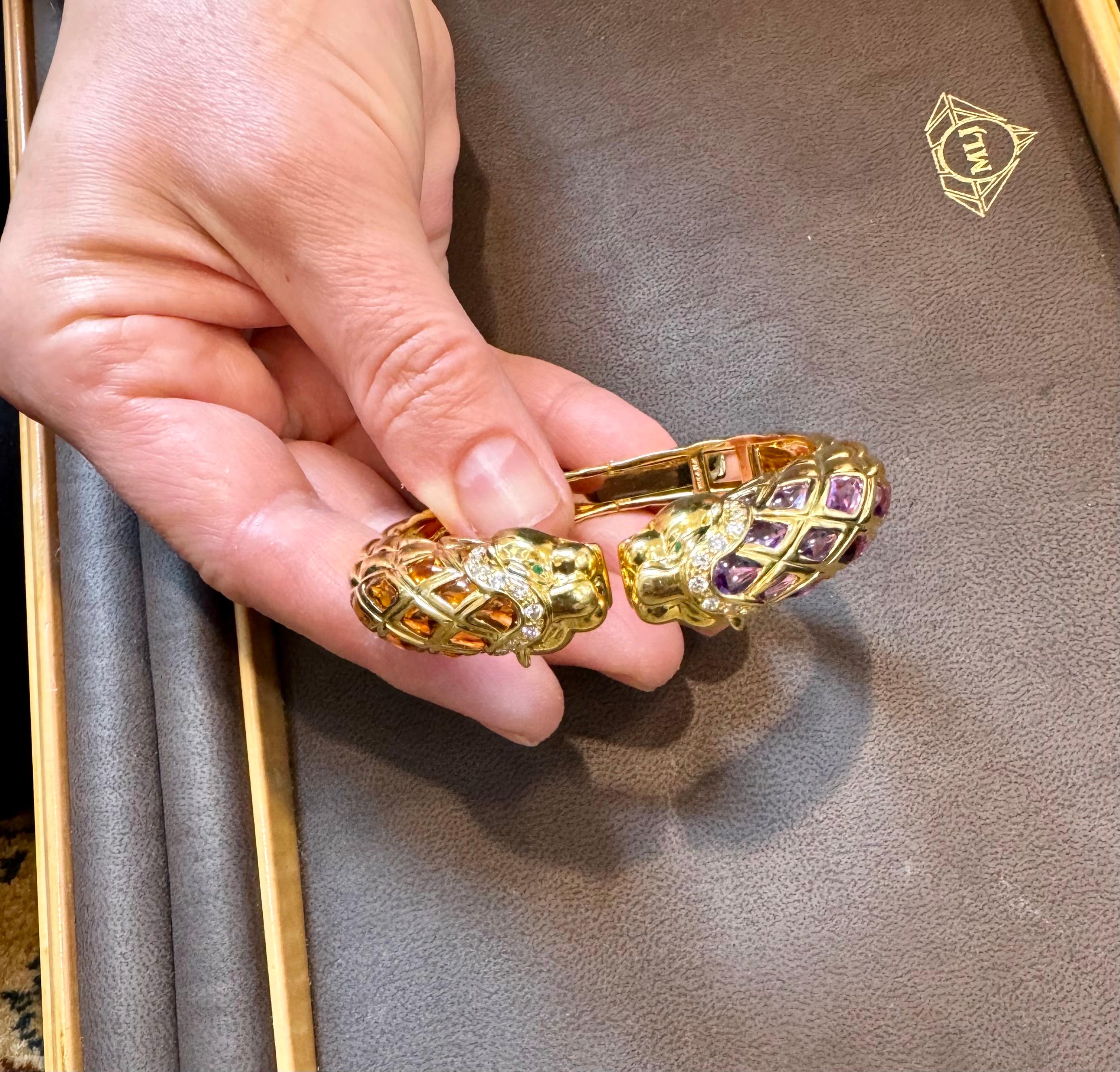 Diamond & Amethyst, Citrine Cuff Bangle 18 Kt Gold 57 Gm By Robert Wander Winc en venta 12