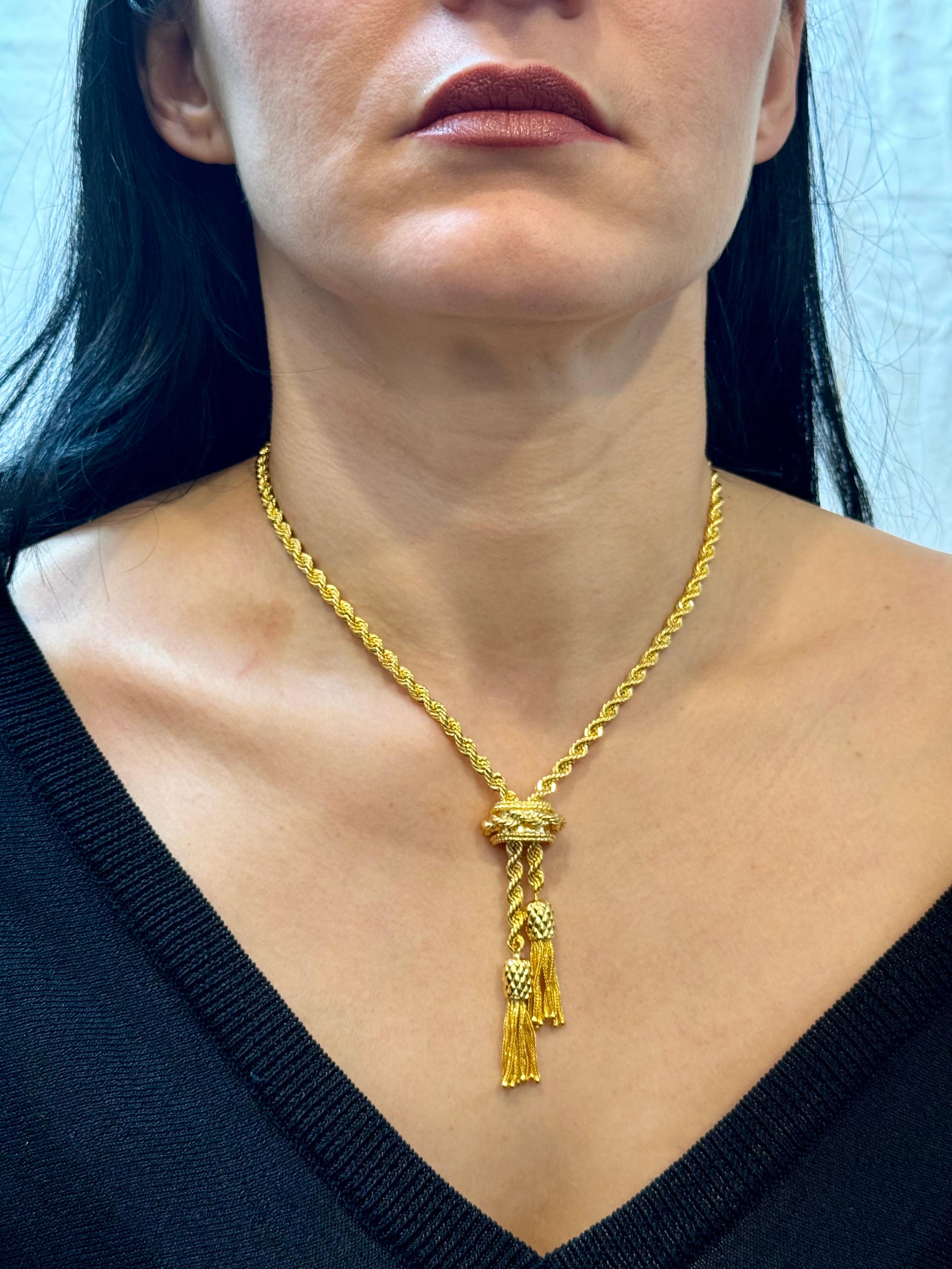 Collana a Y in oro giallo massiccio 14k, regolabile, con cordoncino e fermaglio, 53G in vendita 16