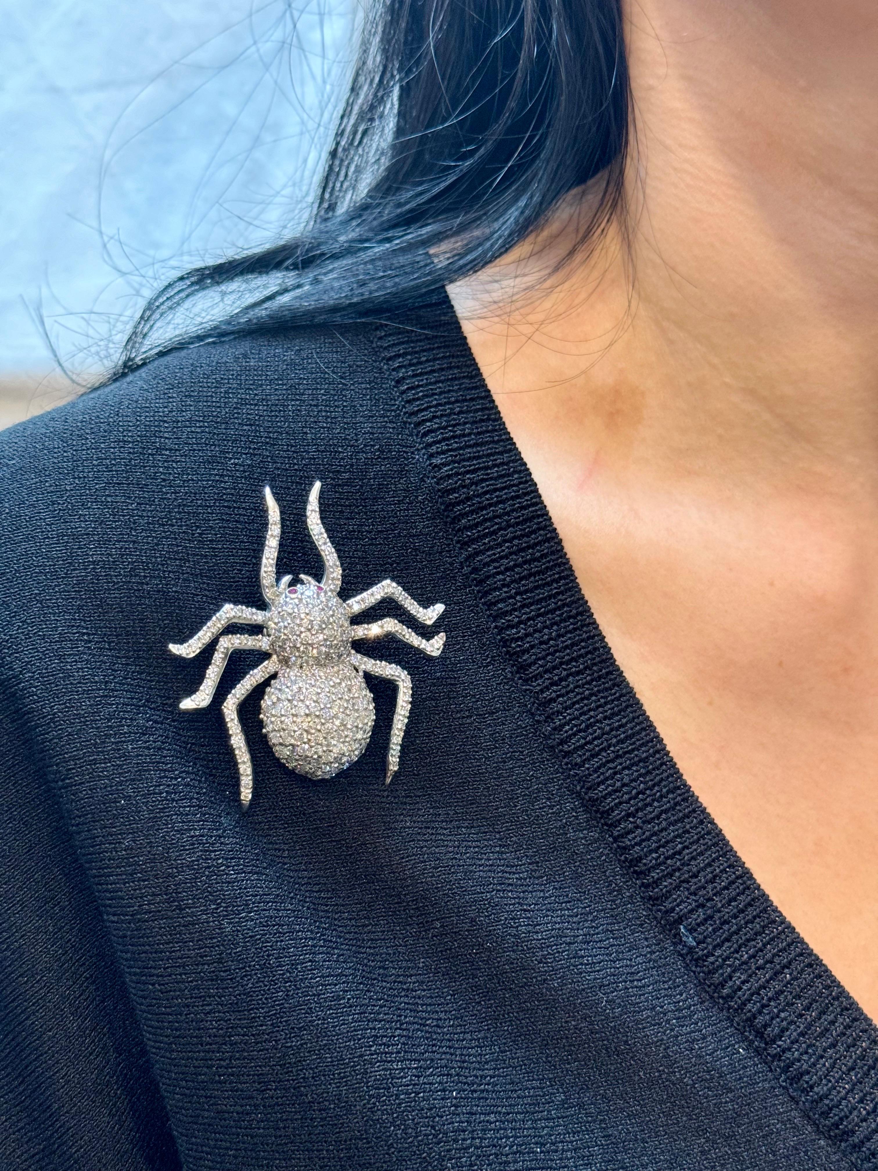 Vintage or blanc 18 carats et 7.7 ct de  Araignée de diamant  Broche / épingle , 18.8 Gm en vente 7