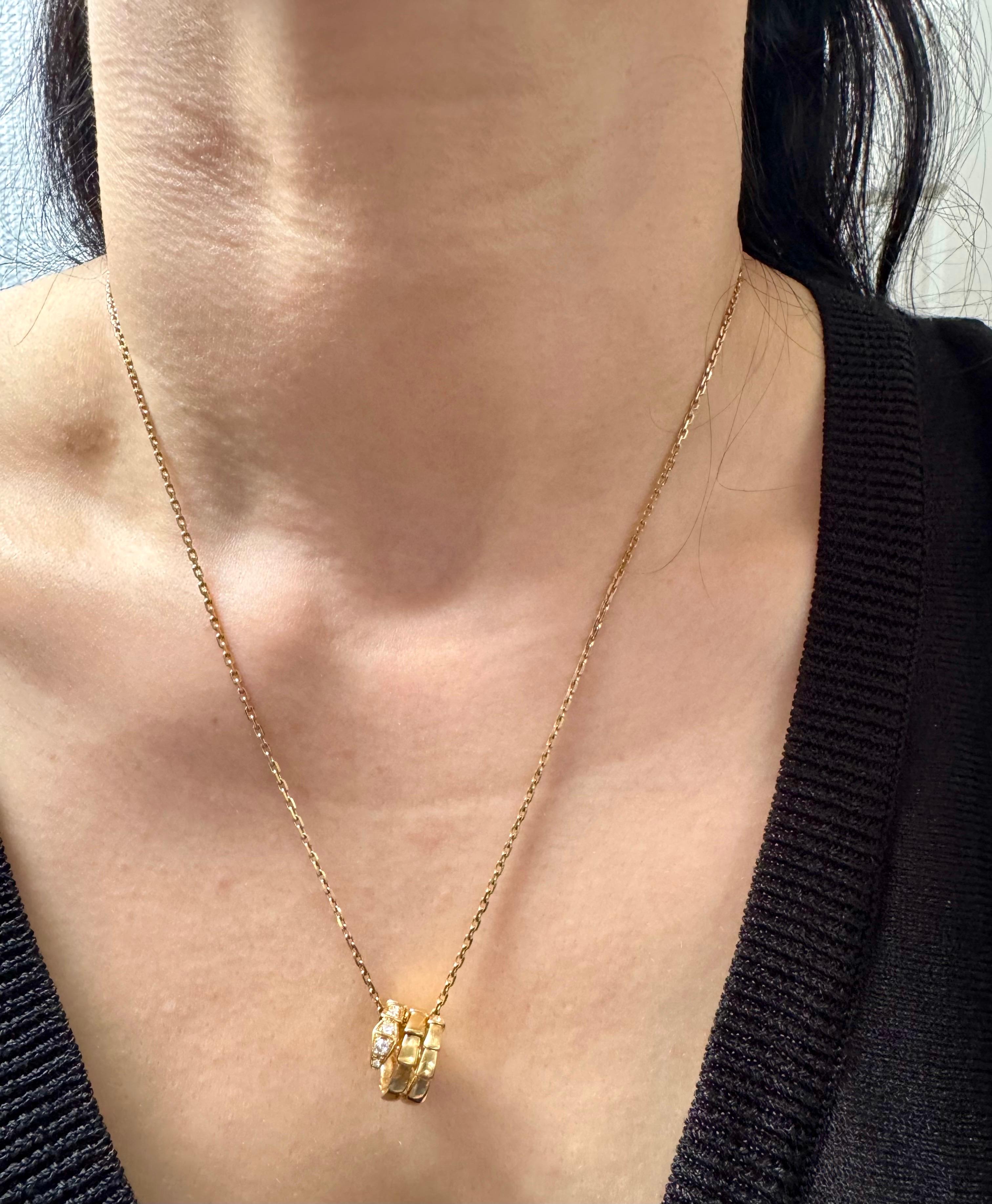 Bvlgari 18 Karat Yellow Gold Serpenti Viper Necklace With Diamonds, 20 