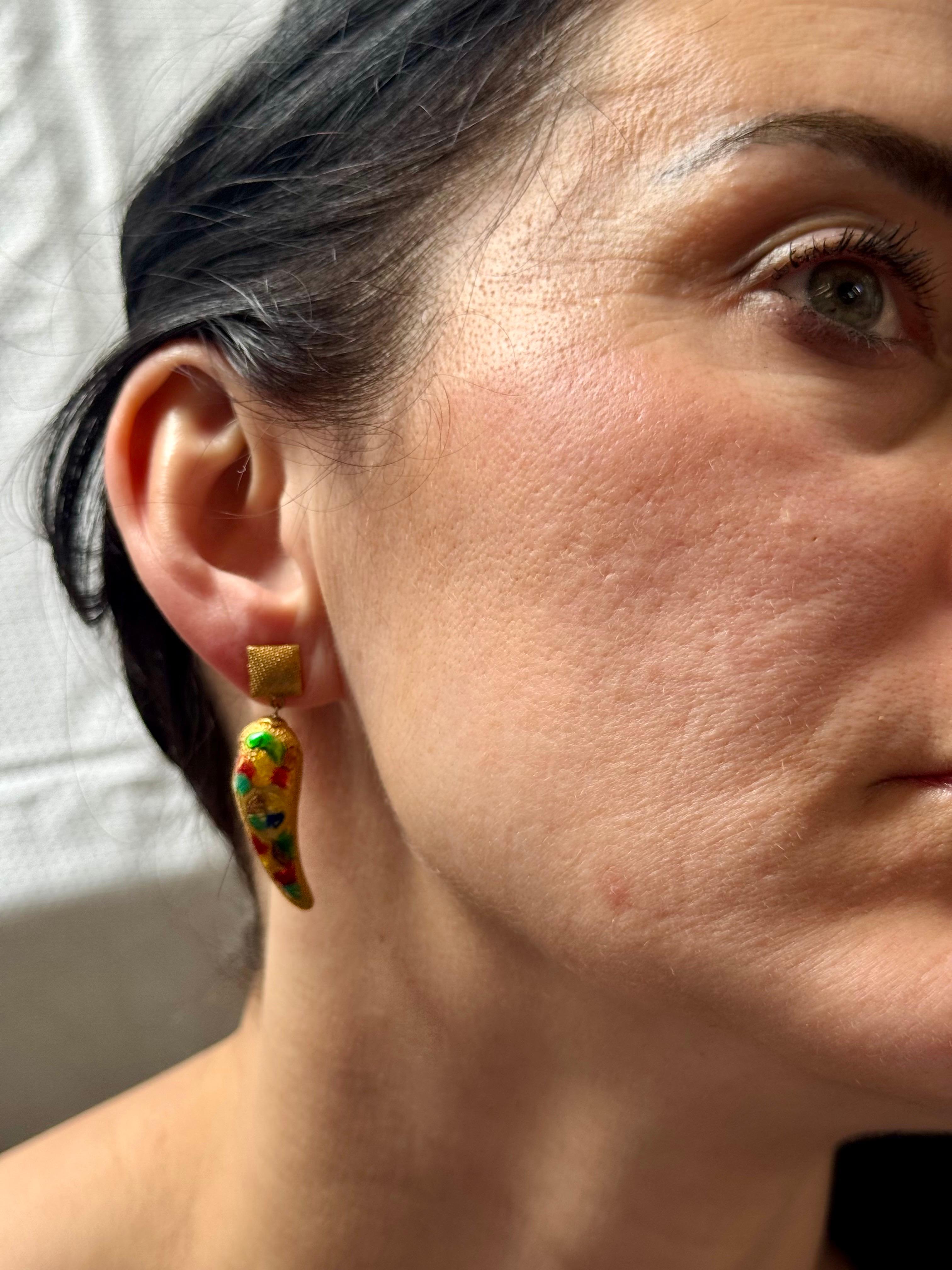 Enemel Vintage  Oro Amarillo 14 Kt 10.4 Gm  Pendientes colgantes, 2,5 cm de largo en venta 6