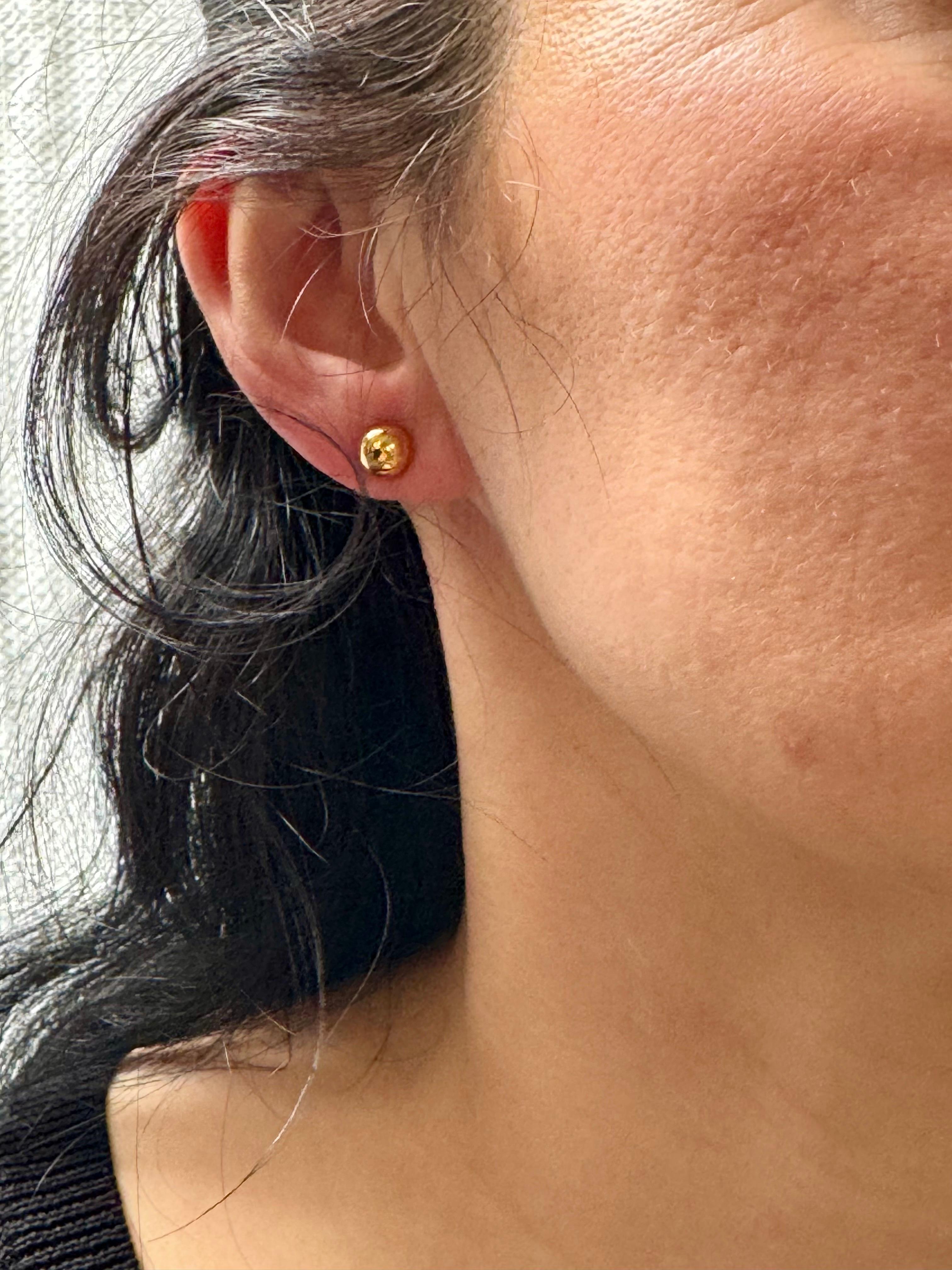 Round Ball Plain Gold Stud Post Earrings 14 Karat Yellow Gold For Sale 9